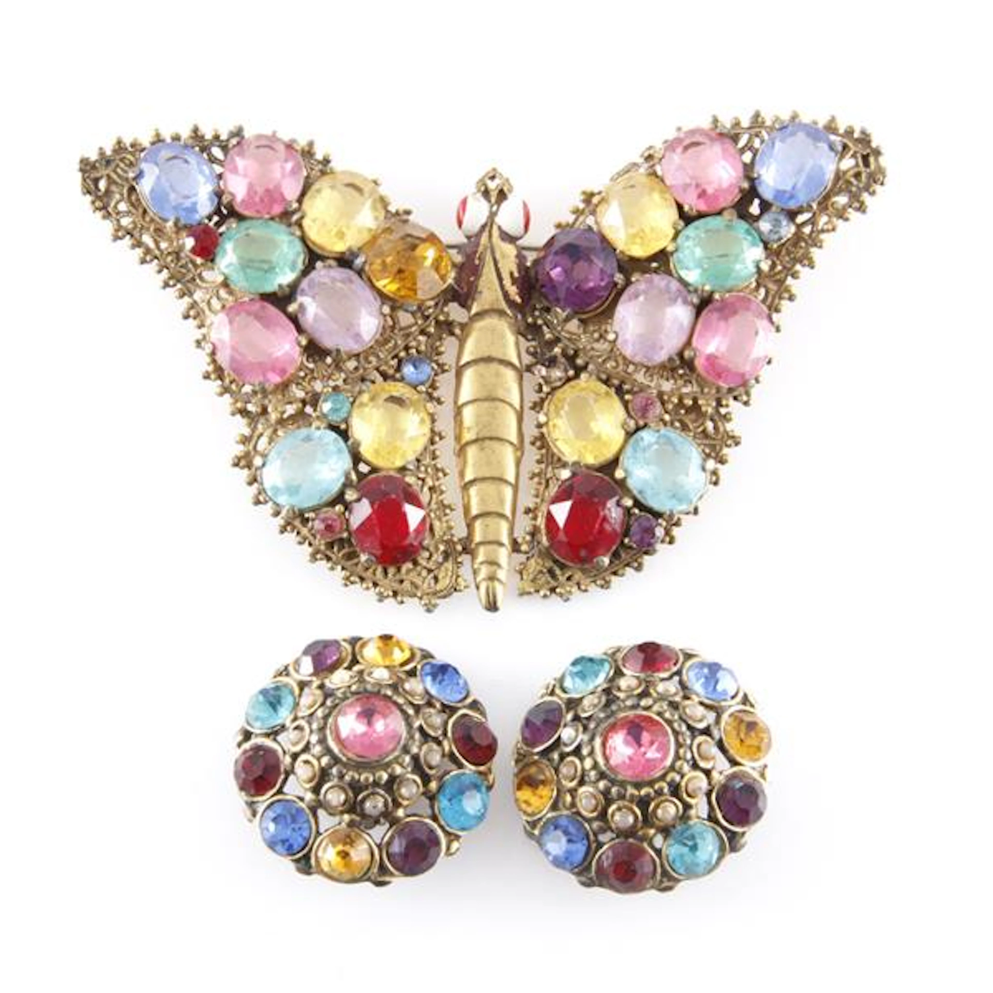Large unsigned openwork butterfly pin brooch with...