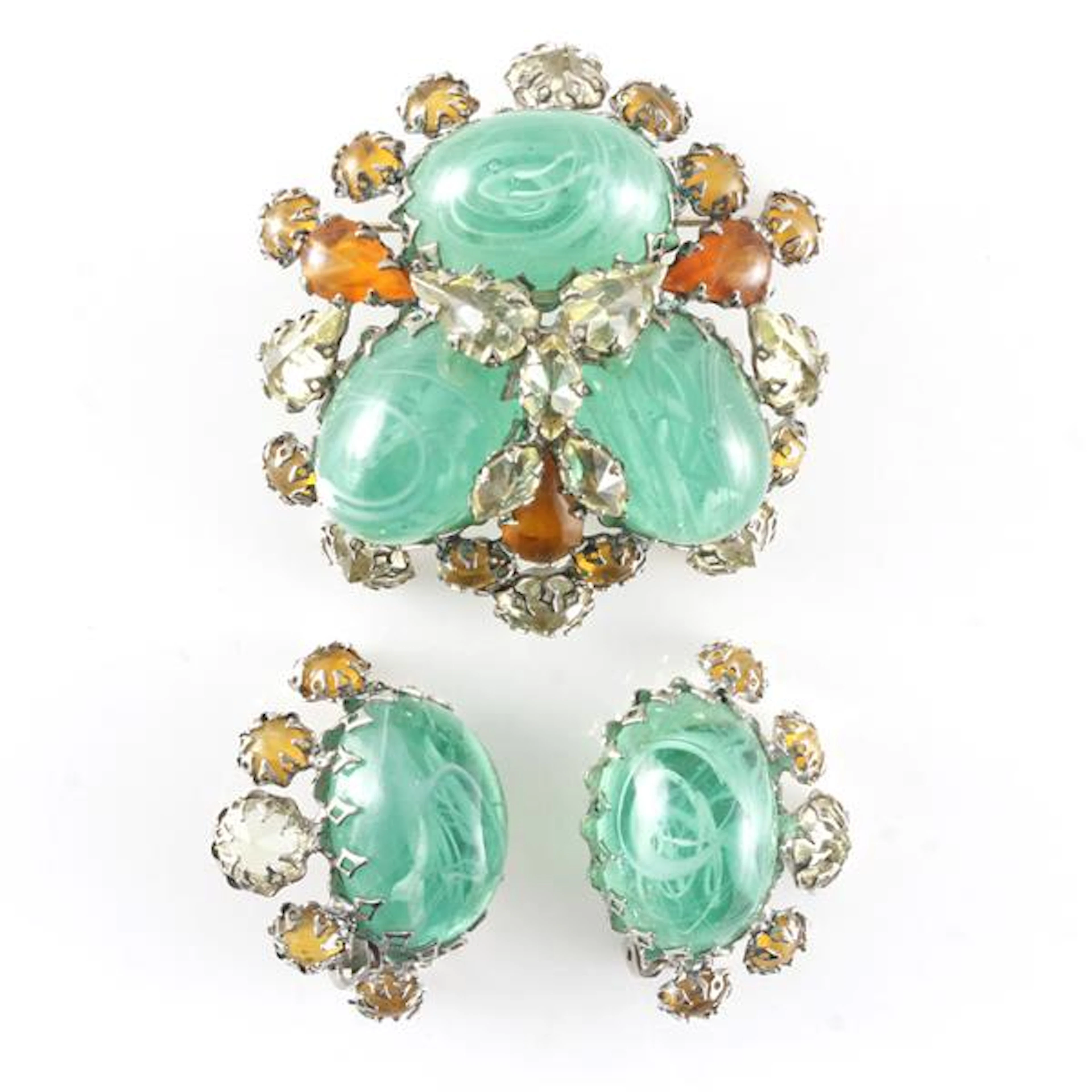 Signed Schreiner New York domed brooch and earring set...