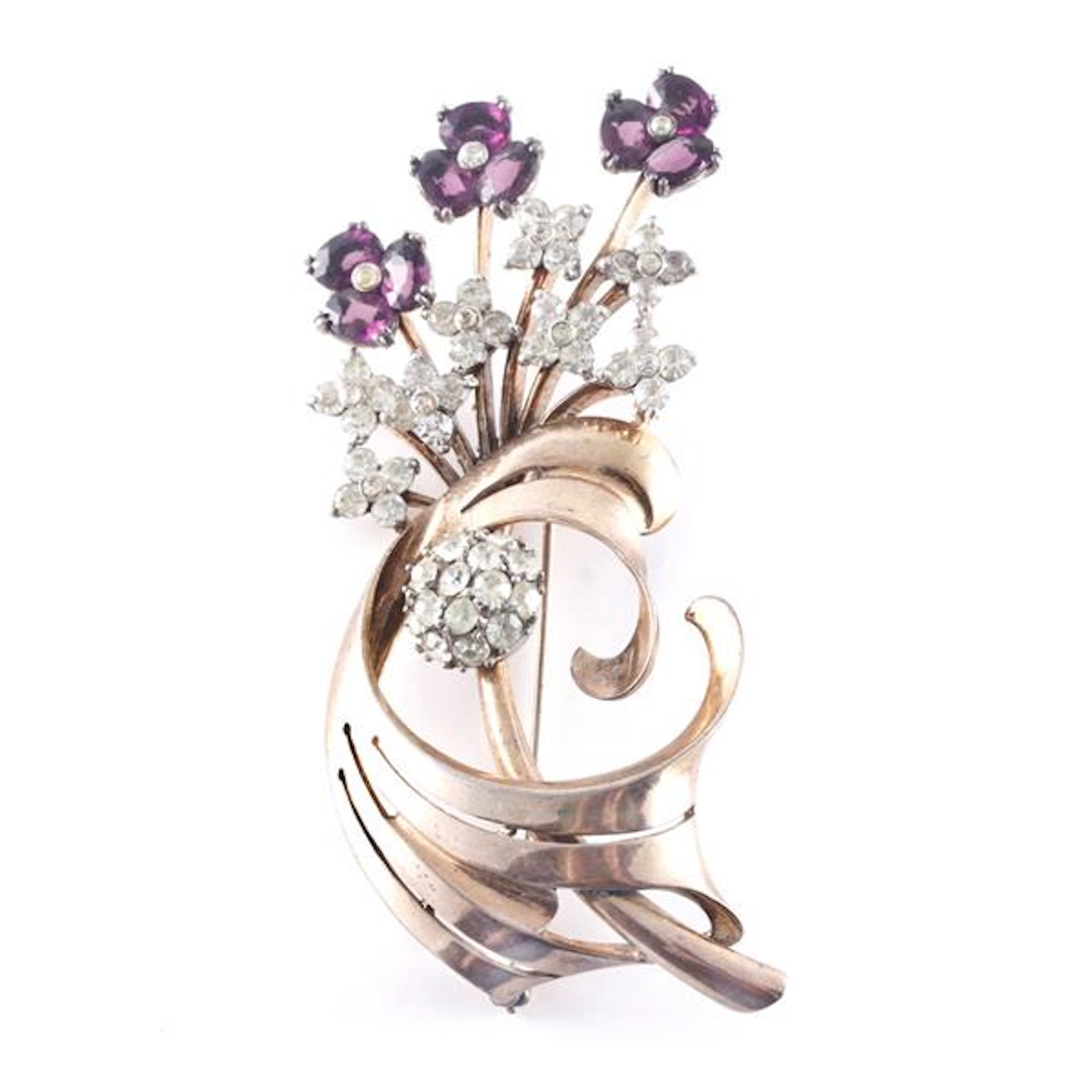 Pennino sterling vermeil flower spray pin brooch with...