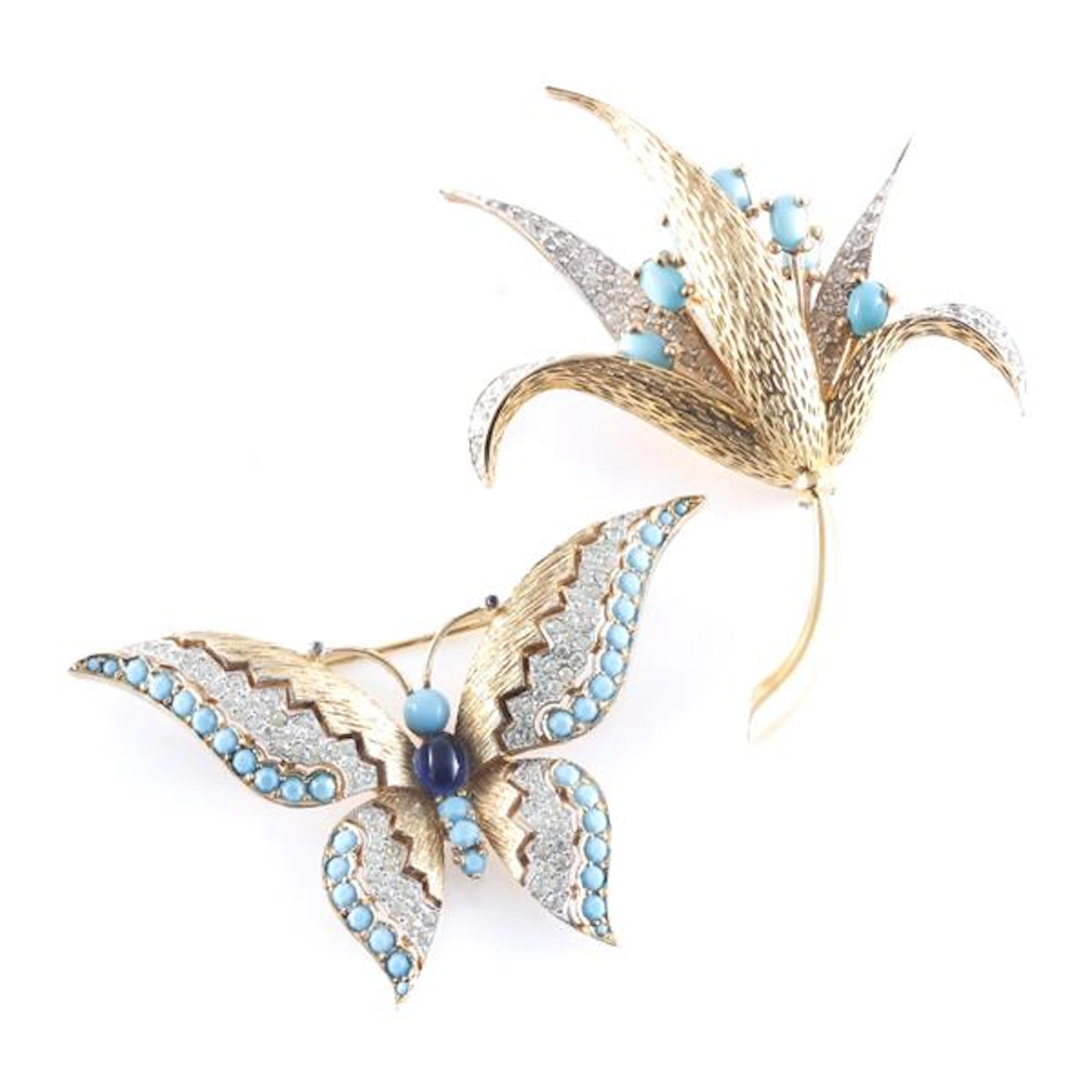 Jomaz gold tone flower with pave petals and turquoise...