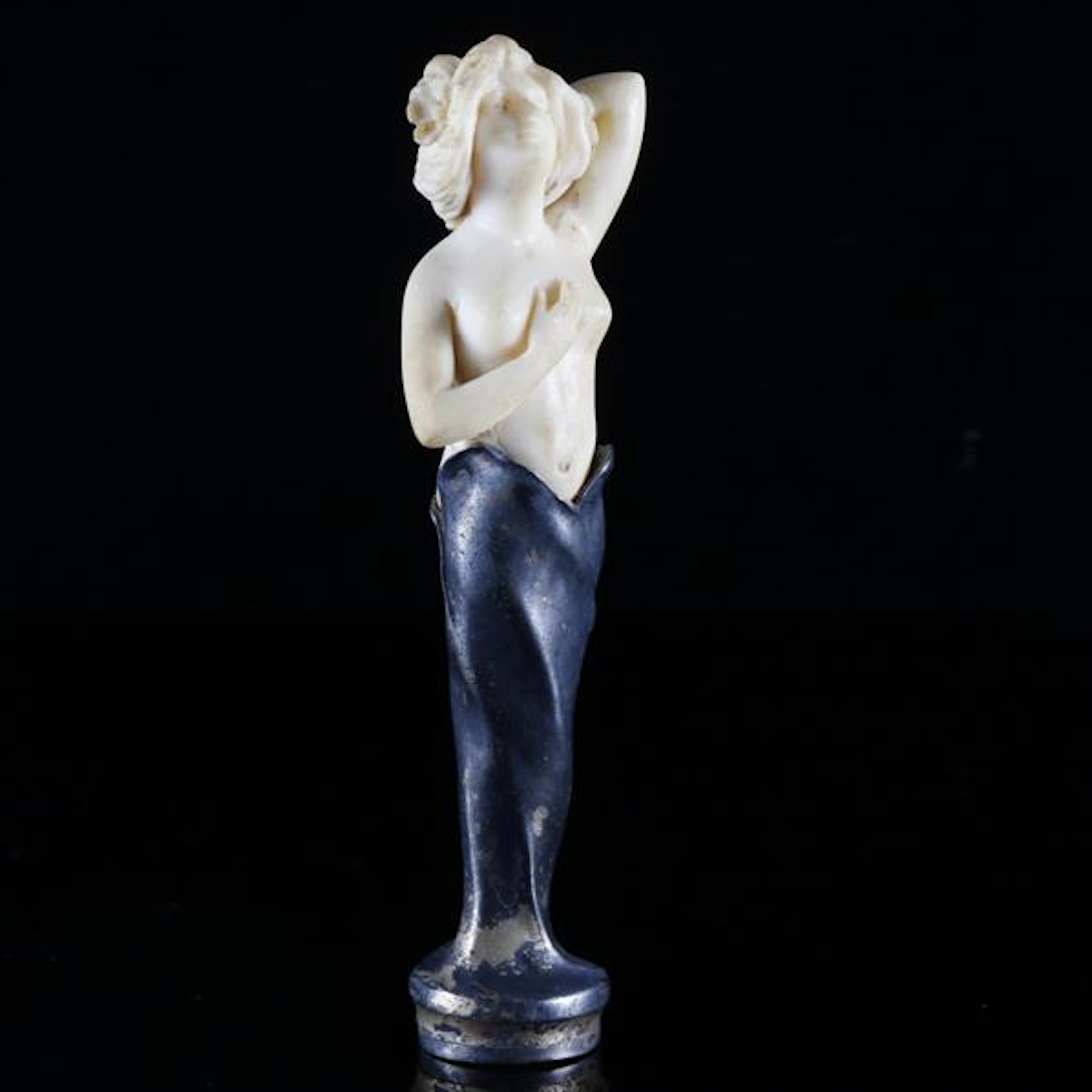 Continental art nouveau carved ivory nude figural lady seal on silver base.