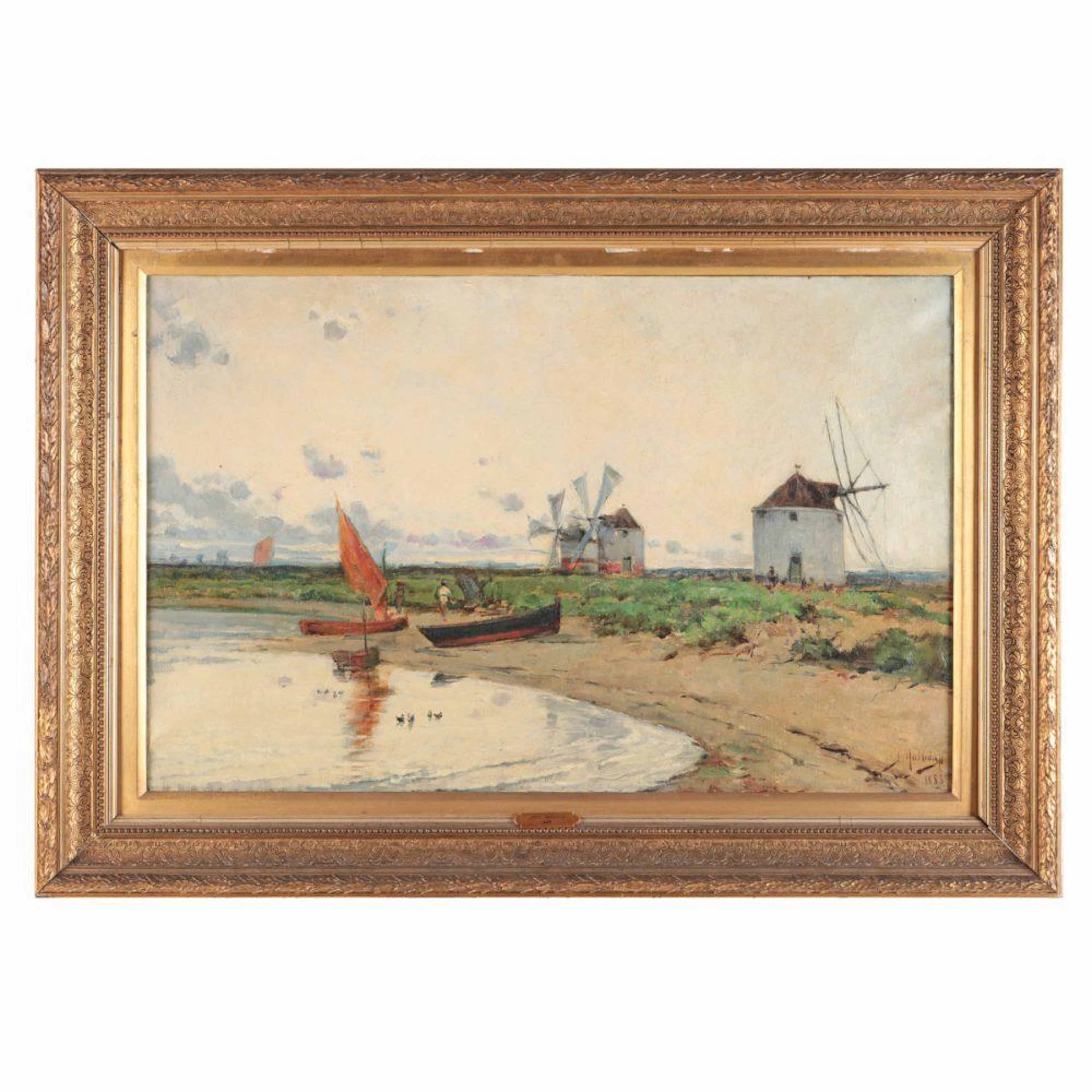 JOSÉ MALHOA (1855-1933), LANDSCAPE WITH WINDMILLS