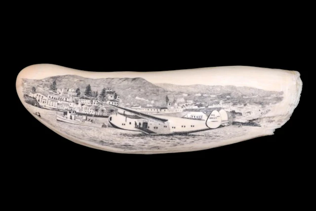 RUI DIAS (20TH CENTURY), YANKEE CLIPPER IN HORTA (SCRIMSHAW)