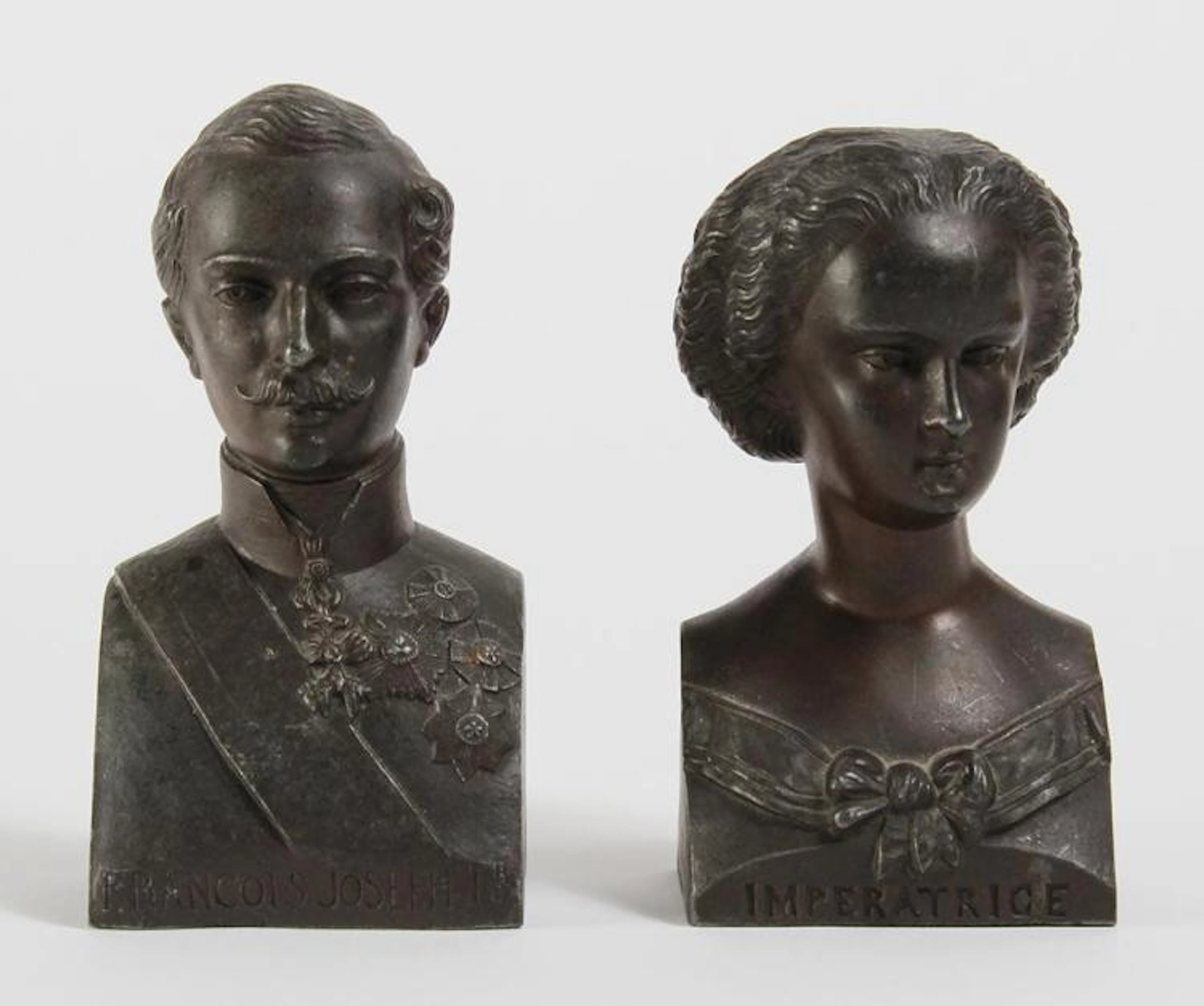 PAIR BOOKEND BUSTS OF AUSTRIAN IMPERIAL COUPLE - Cast...