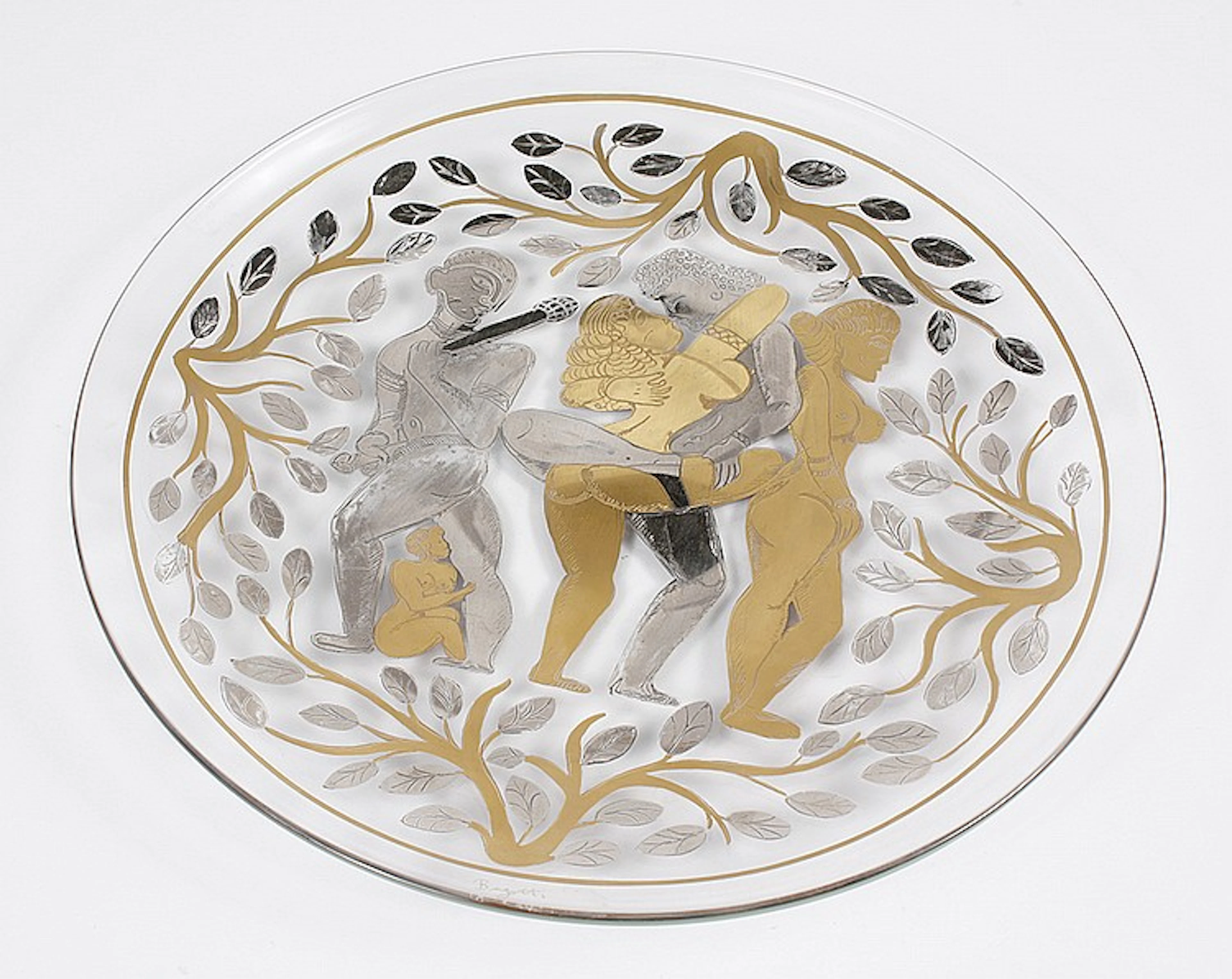 GIANCARLO BEGOTTI VENETIAN ART GLASS PLATE WITH NUDES...