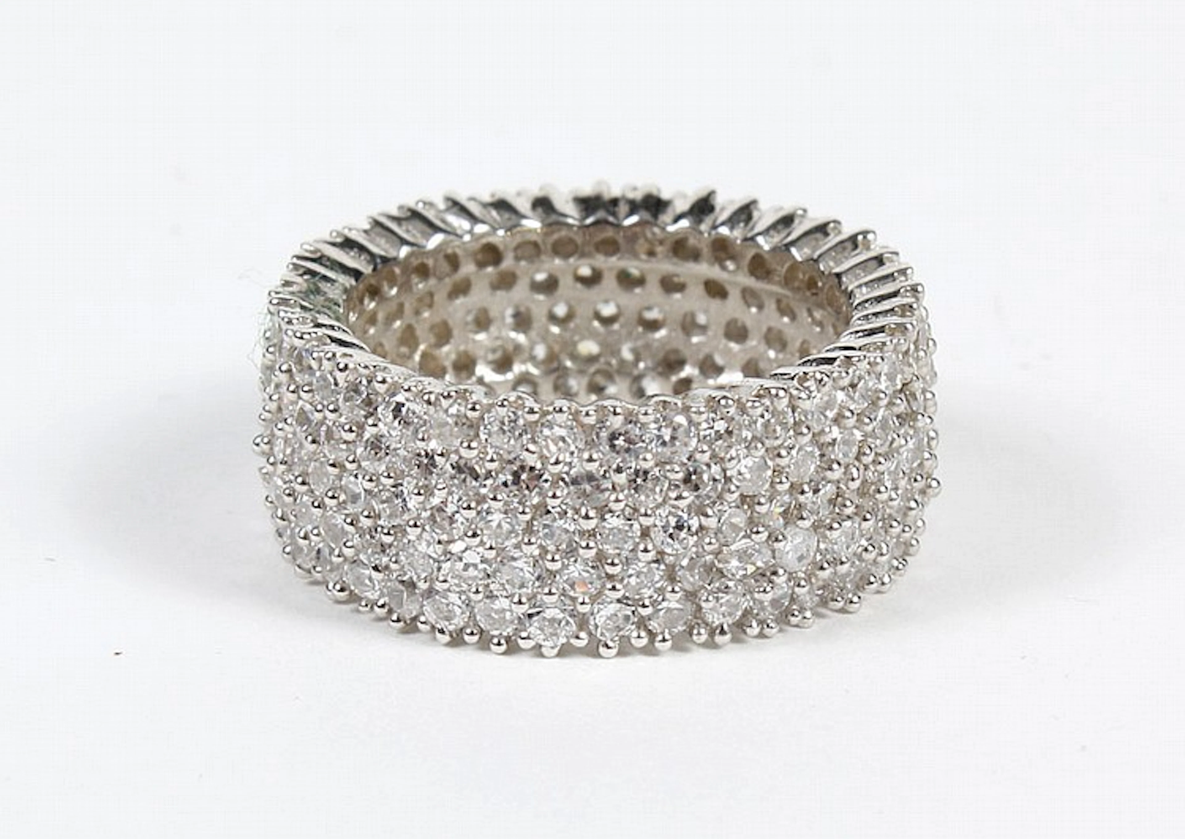 PAVE SET ZIRCON AND STERLING SILVER RING - Wide sterling...