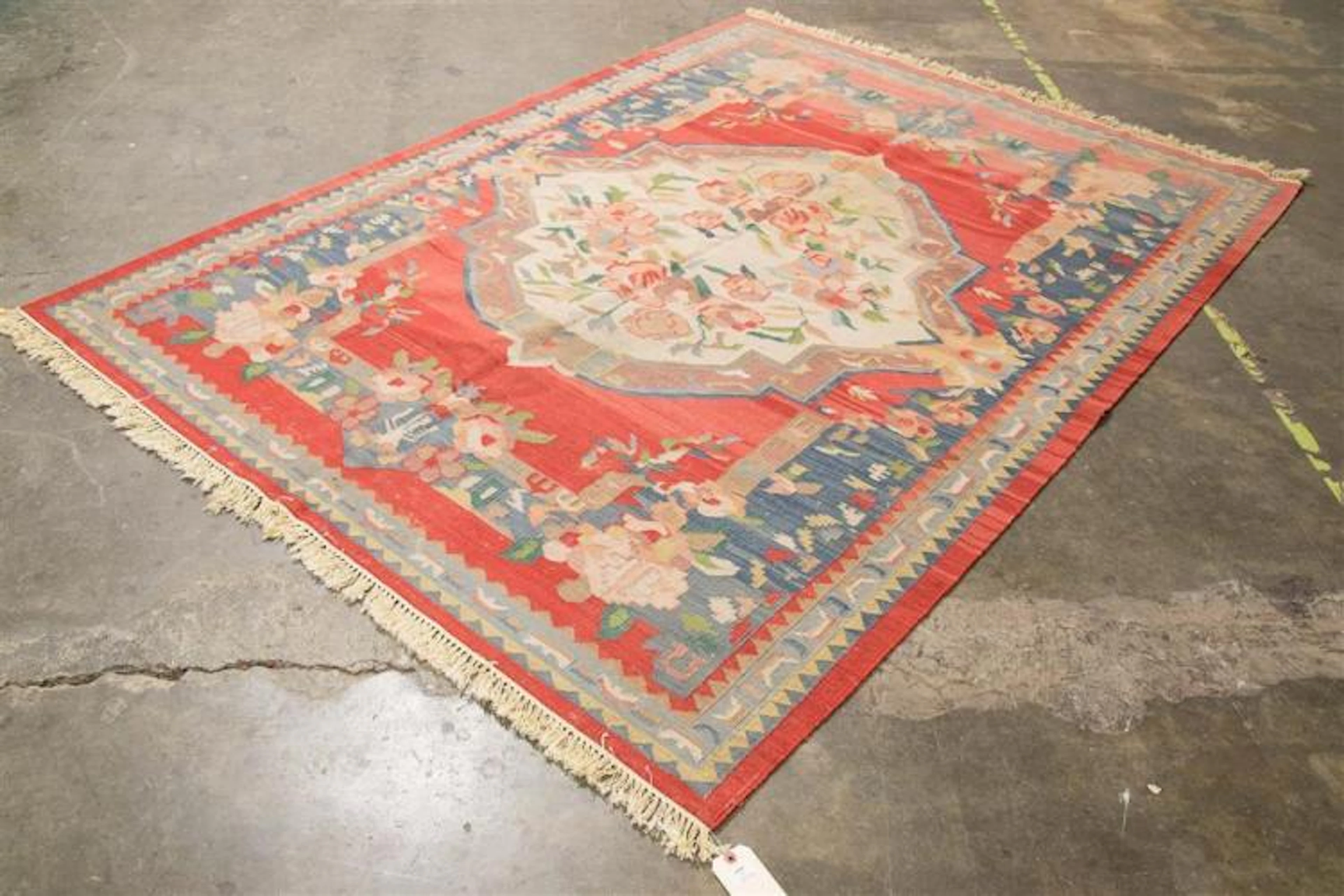 CARPET: HANDWOVEN DHURRIE - All wool with large central...