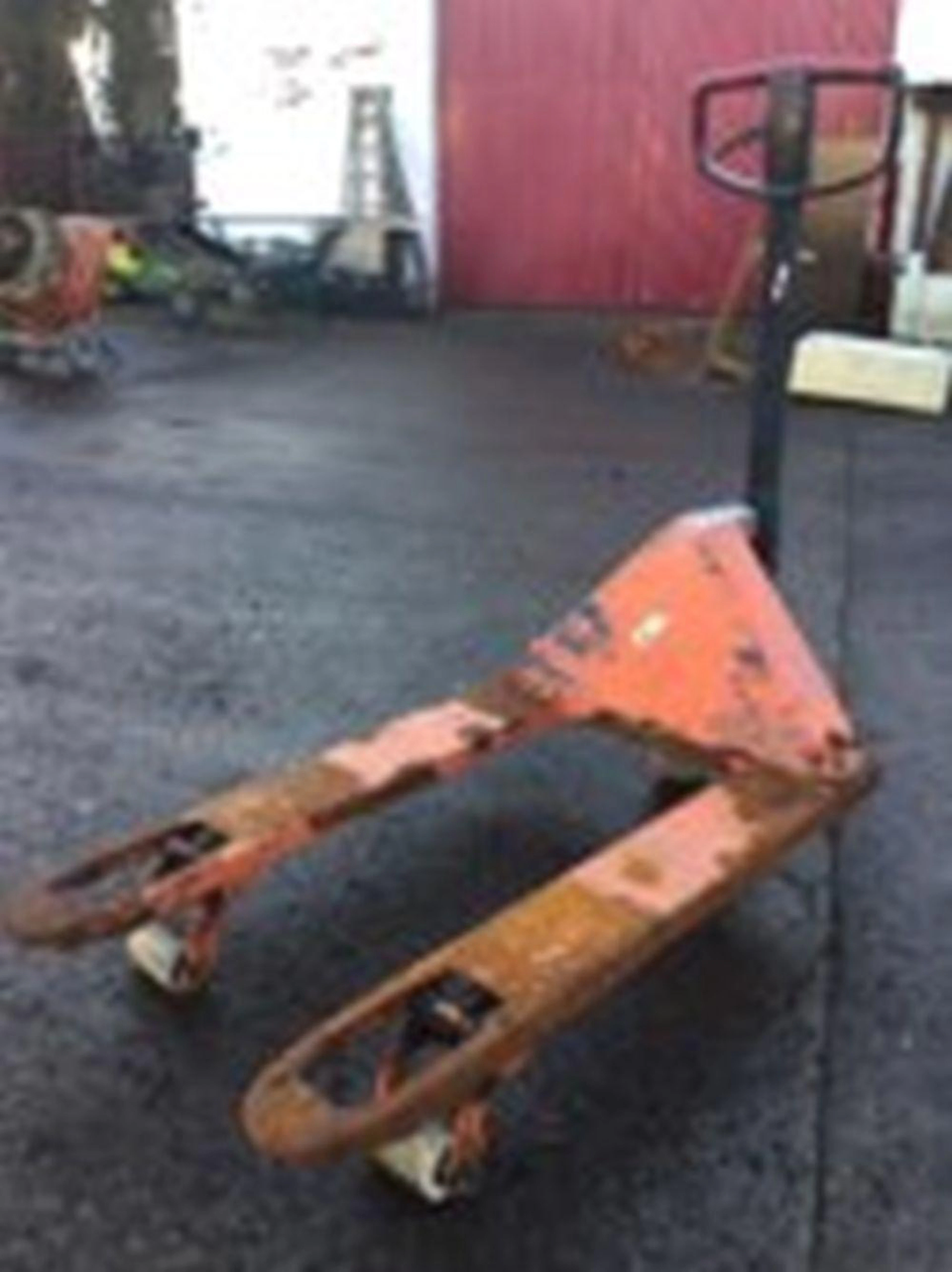 A BT hand forklift hydraulic pallet truck.