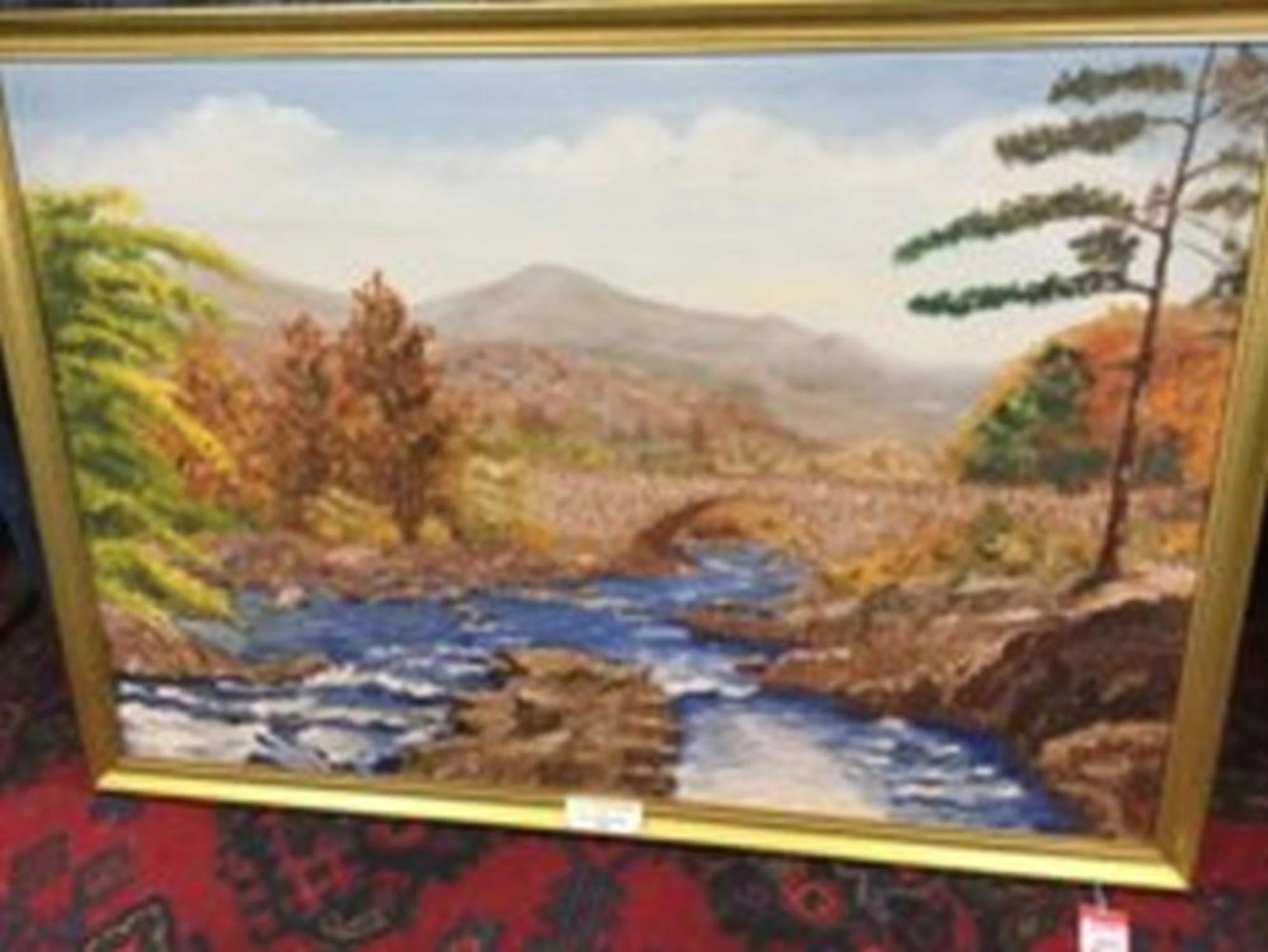 GH Balharrie, oil on board, river landscape titled Falls of Dochart, signe