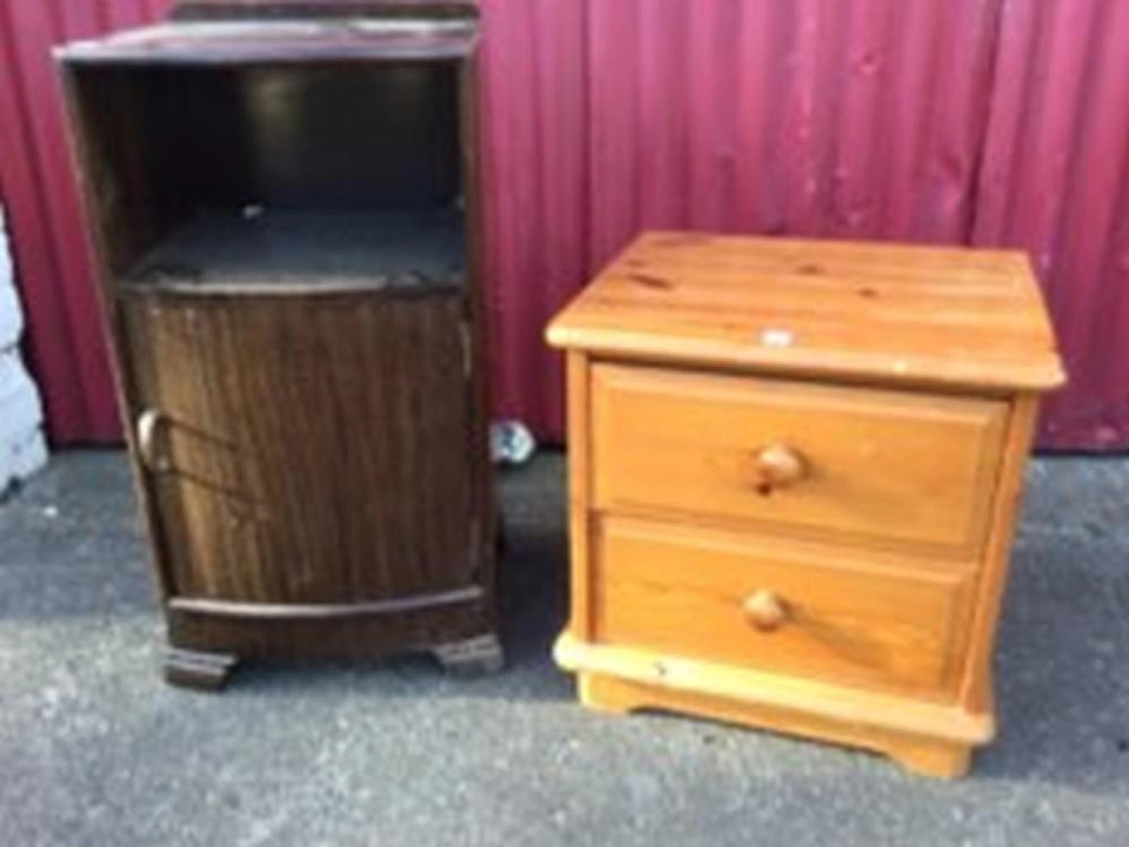 A bowfronted mahogany pot cupboard with open compartment above a door, rais