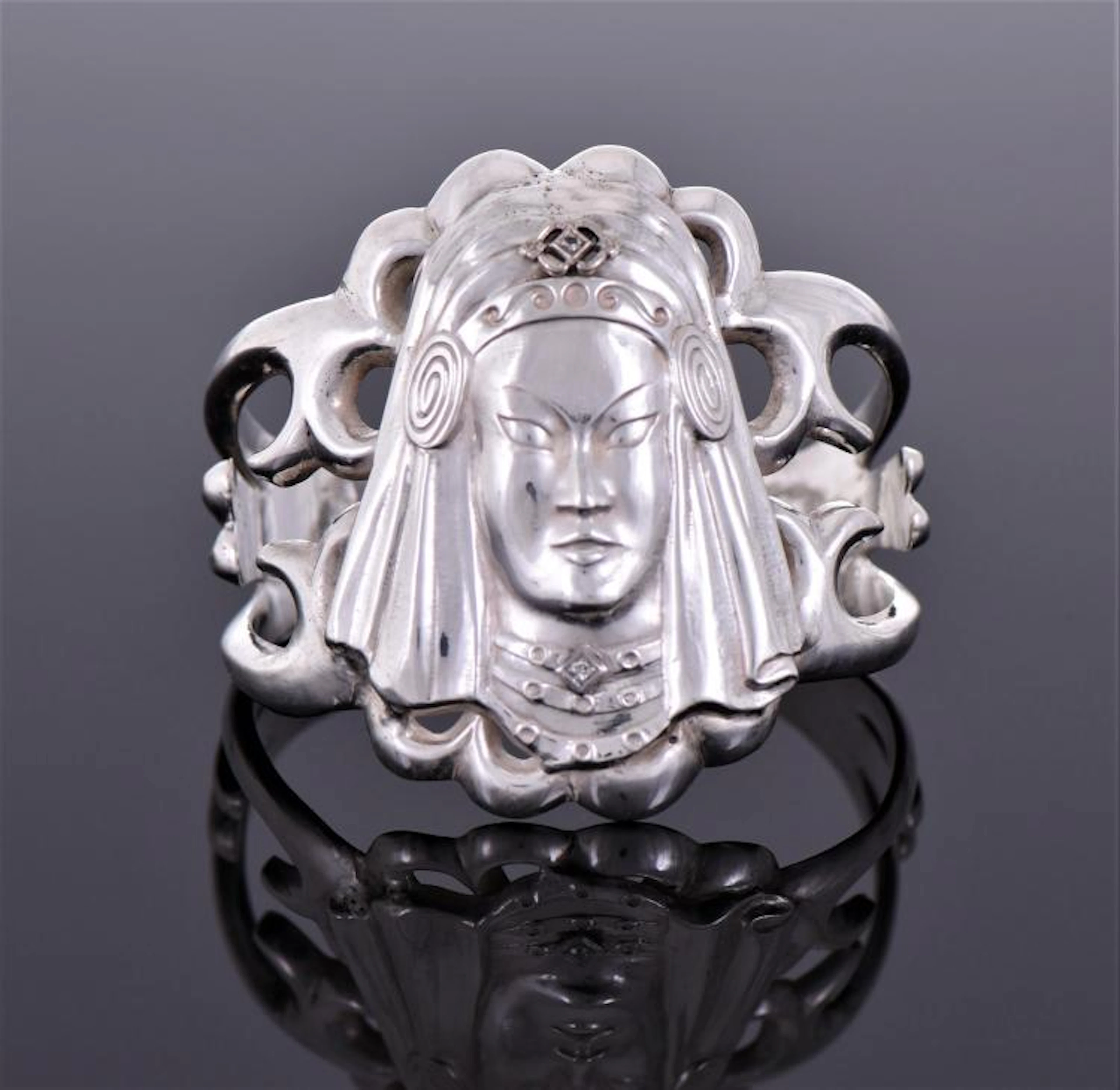 Art Deco Diamond Sterling Silver Cuff Bracelet of