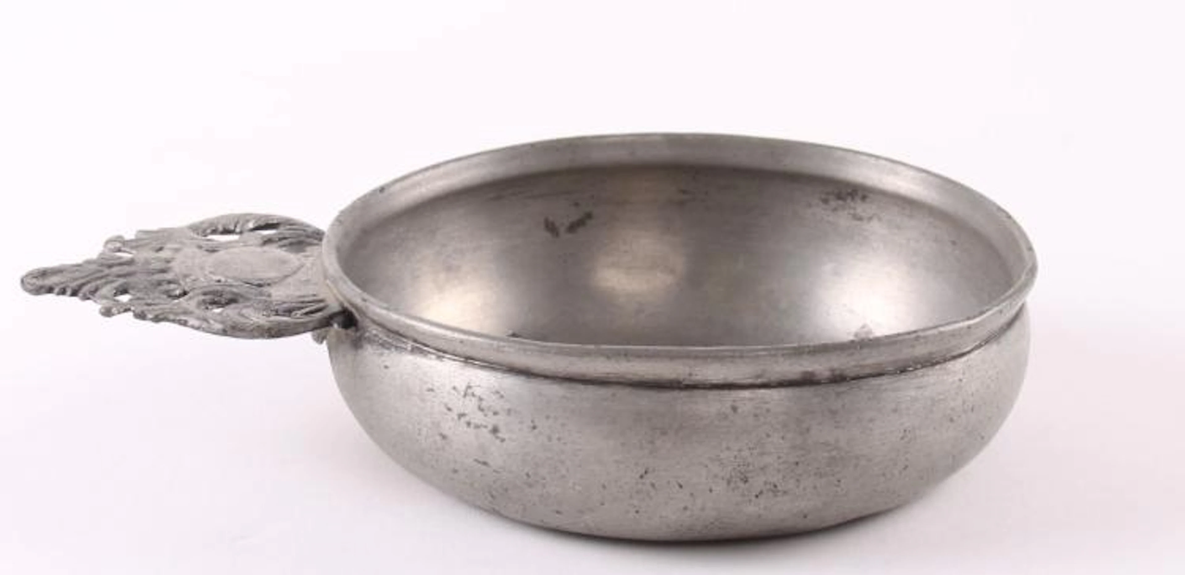 19th Century Colonial pewter porringer. A porringer is