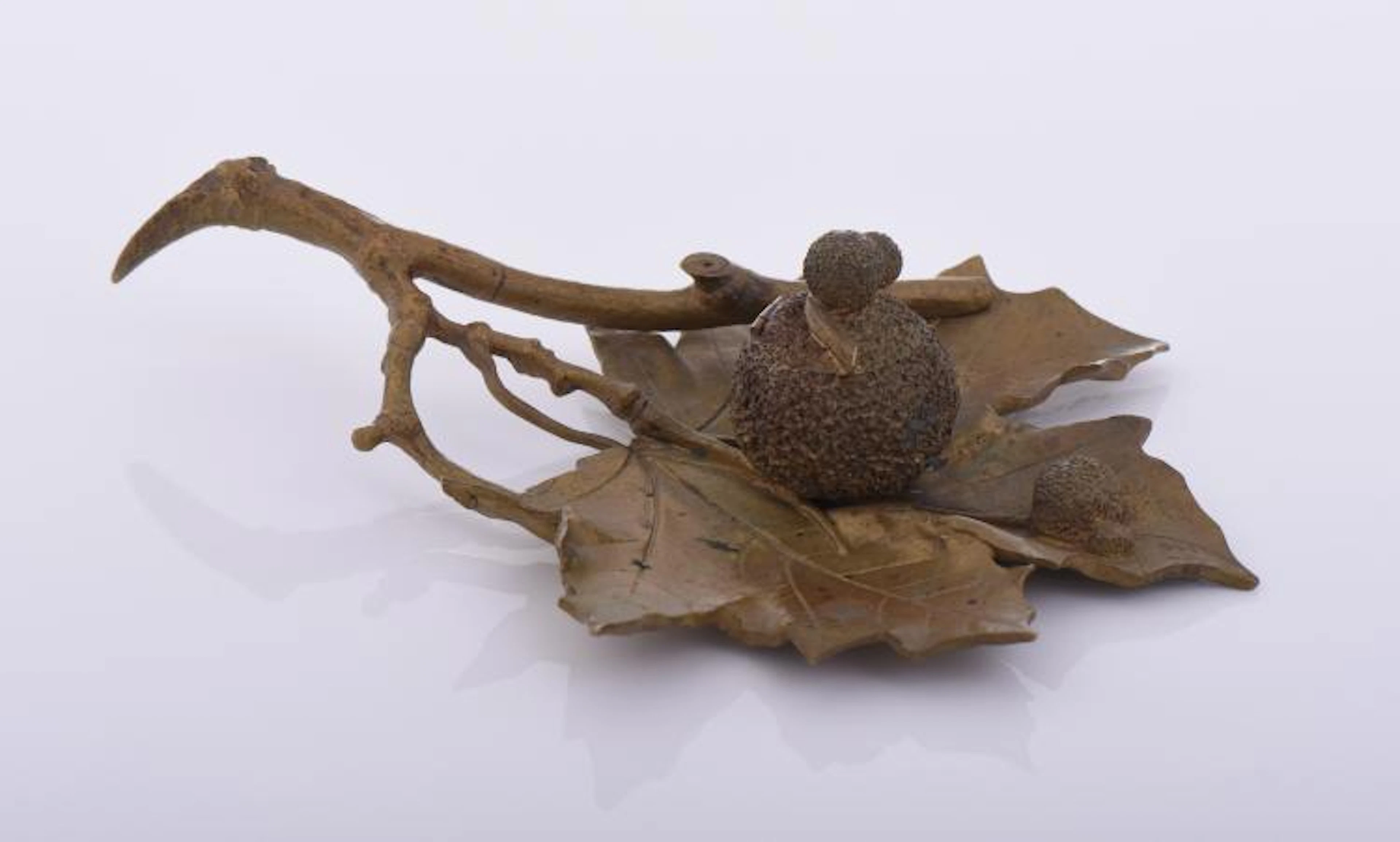 Rare Antique French Maple Leaf Brass Inkwell.
