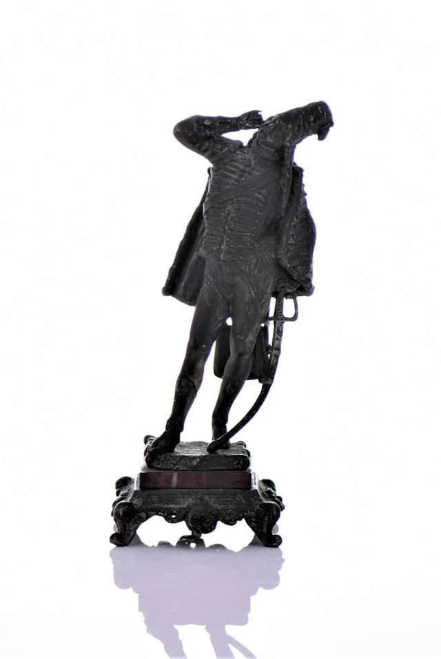 Antique French Musketeer Metal Sculpture,