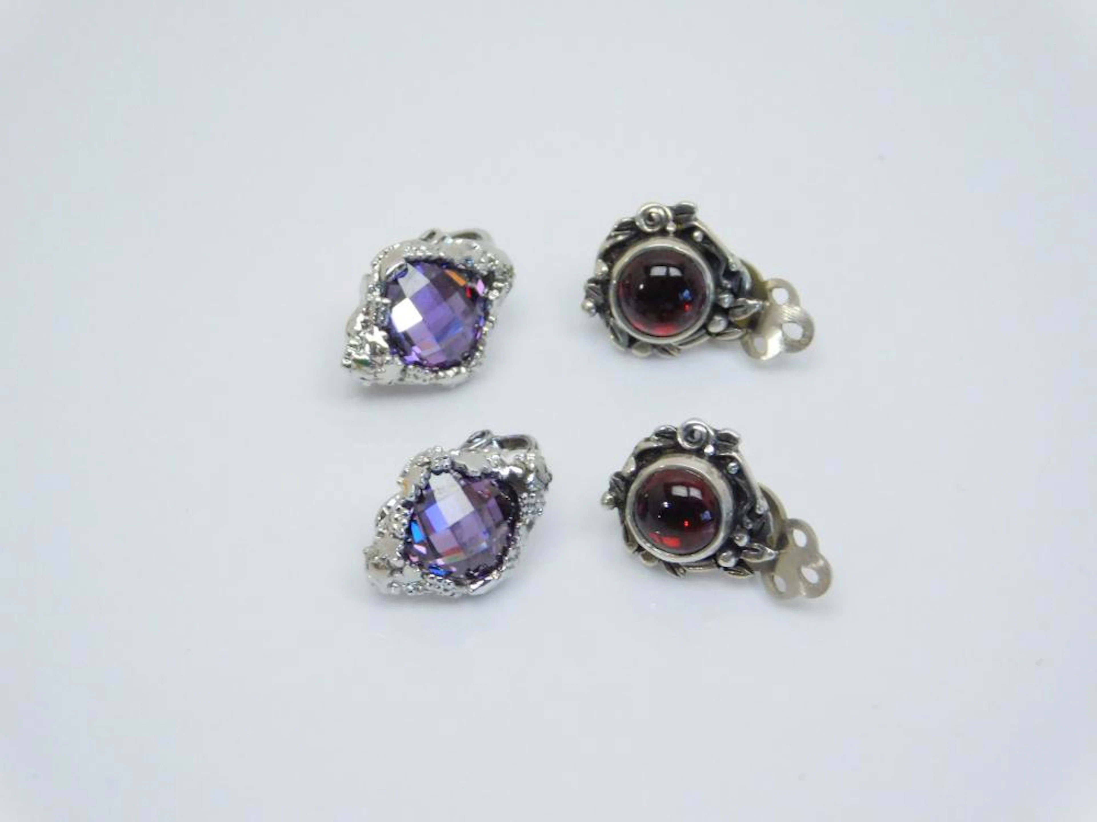 2Pr Sterling Silver Silpada Purple & Vintage Red Stone Clip On Earrings 9.3G