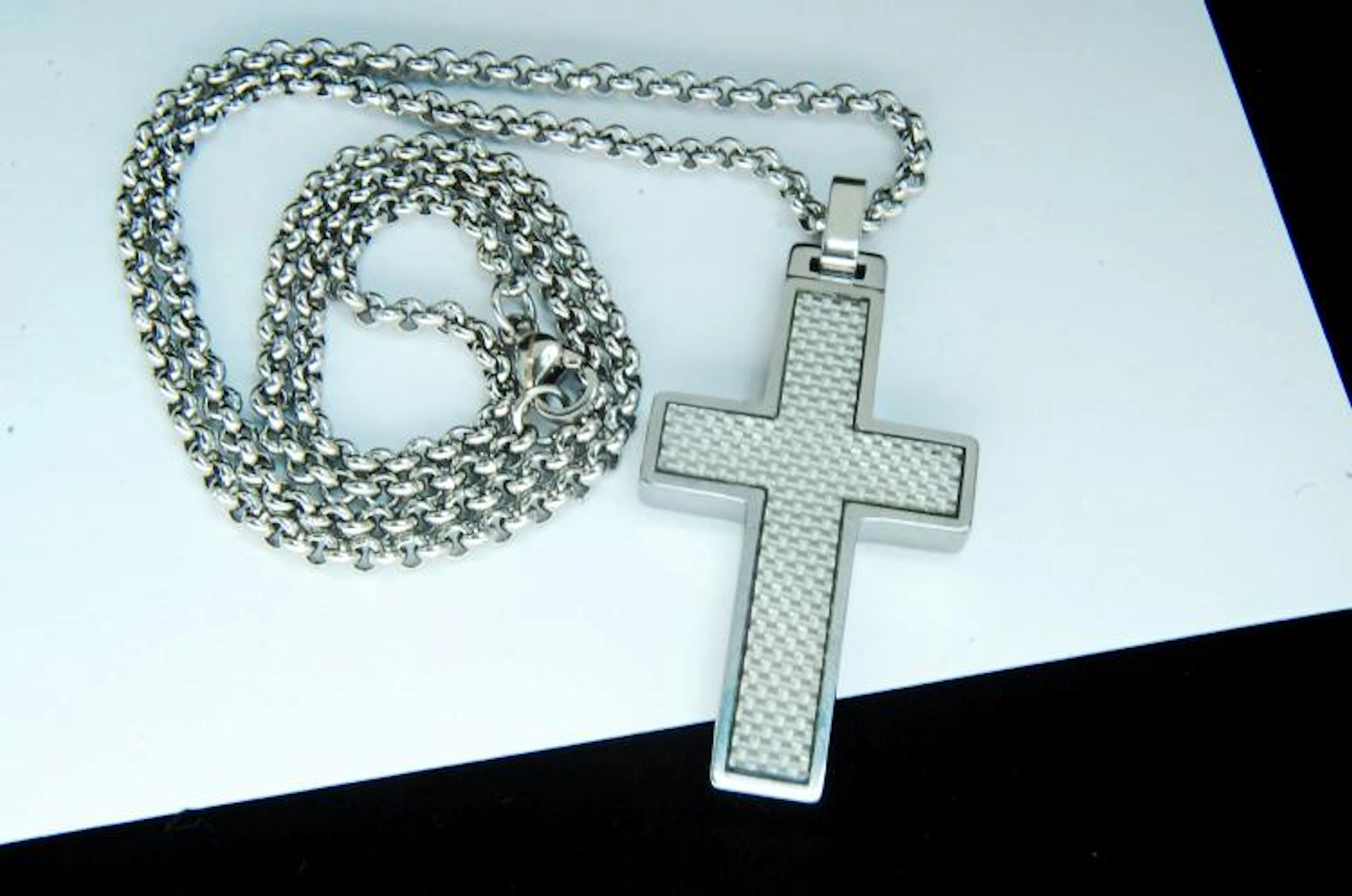 Modern Black Tungsten Carbide Cross Necklace