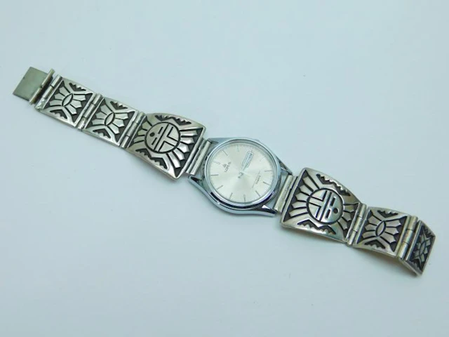 Vintage Mens Native American Hopi Sterling Silver Sunface...