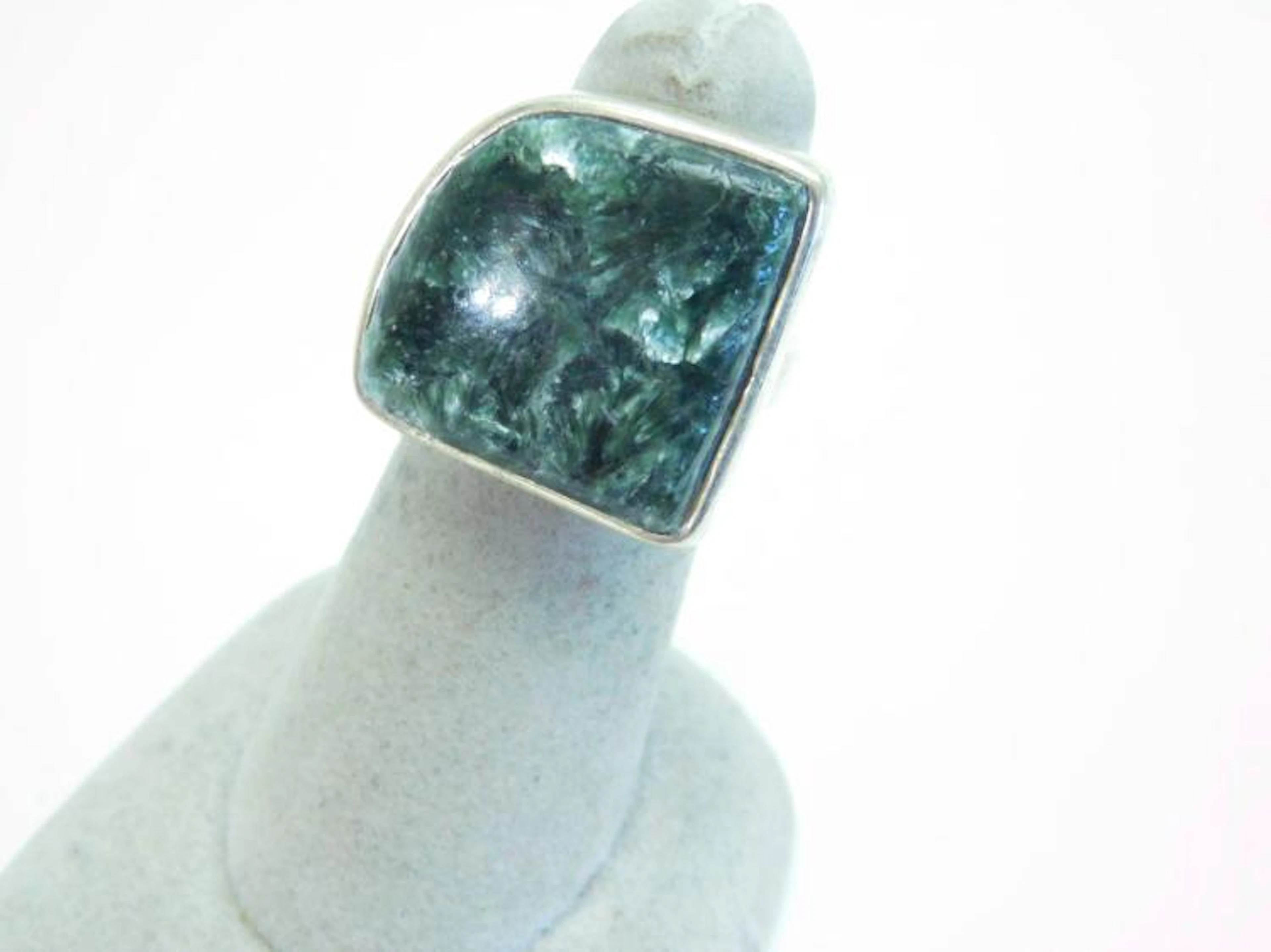 Vintage Sterling Silver Green Seraphinite Ring Sz6.5 9G