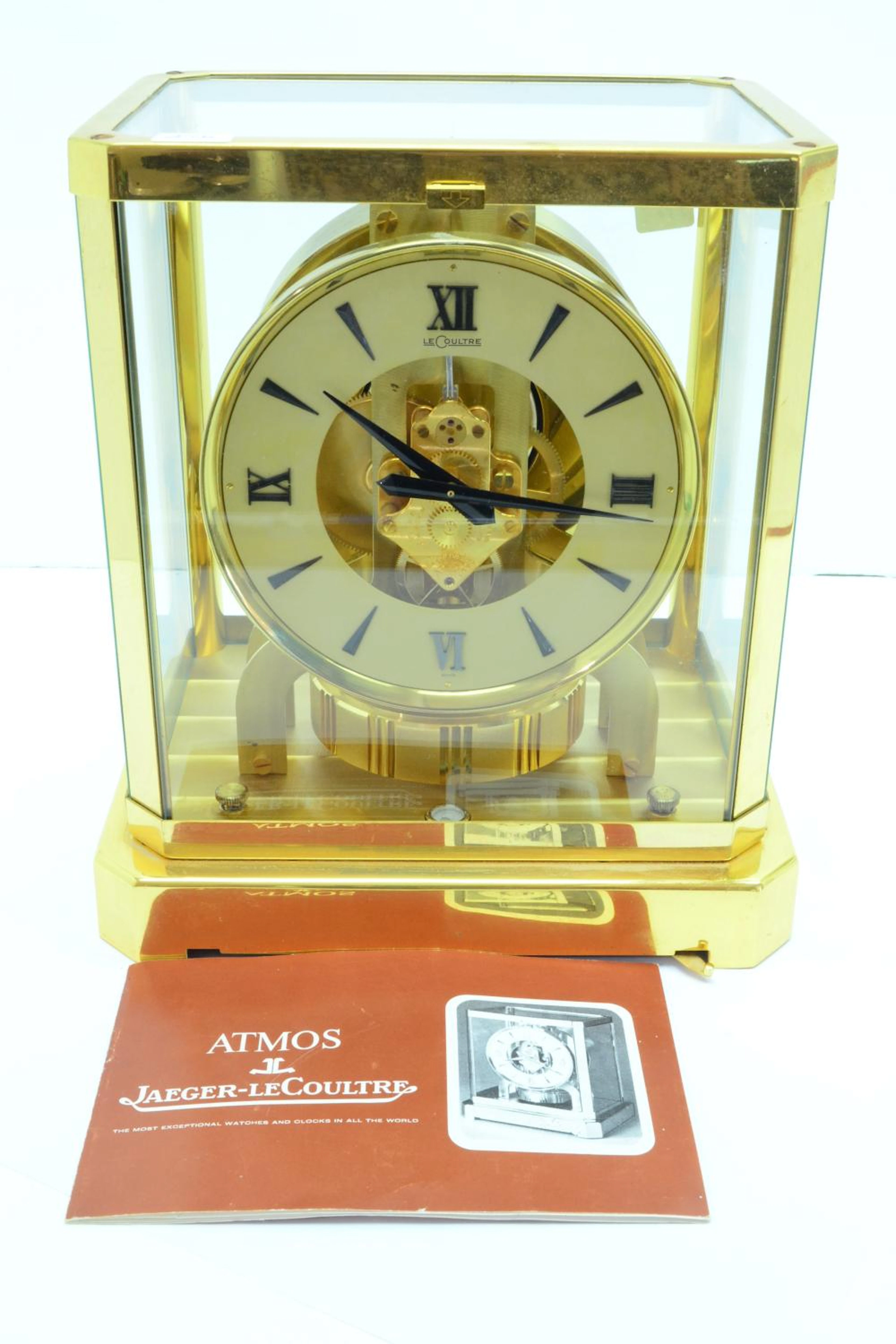 Vintage Jaeger Lecoultre Atmos Brass & Glass Mantel Clock With Instructions