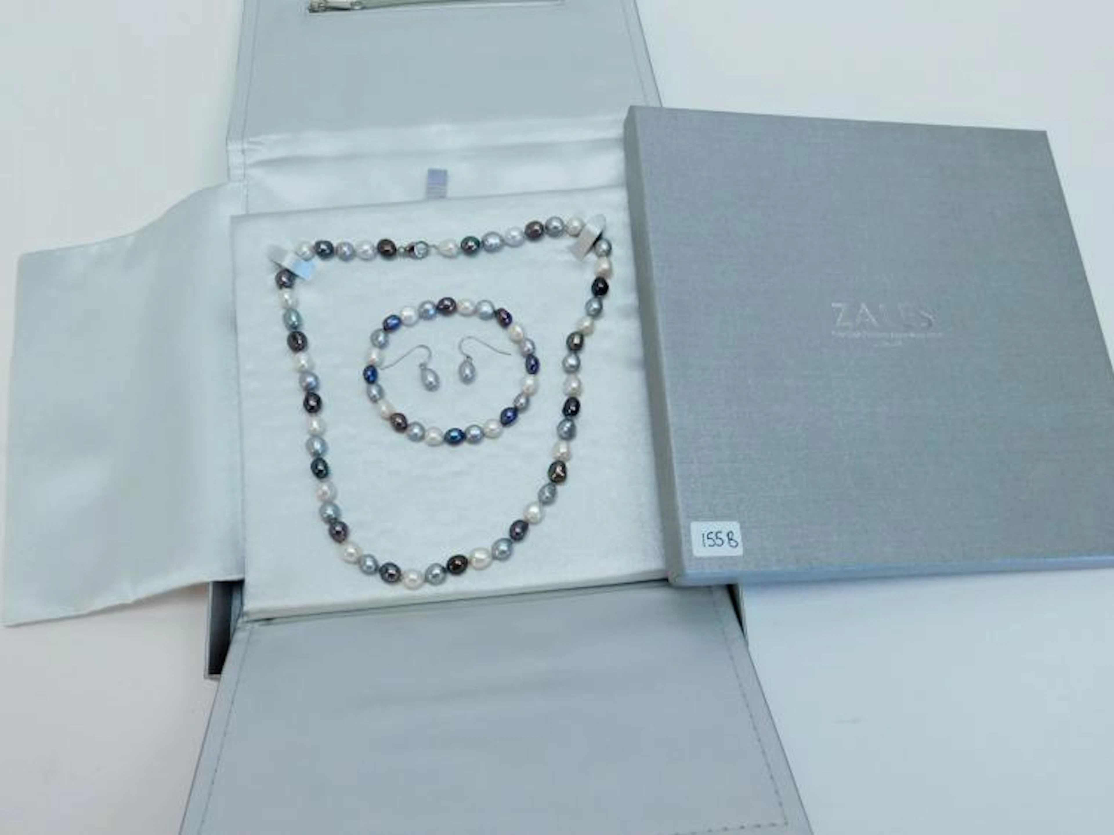 Zales Sterling Purple Grey & White Pearl Necklace Bravelet Earrongs Set