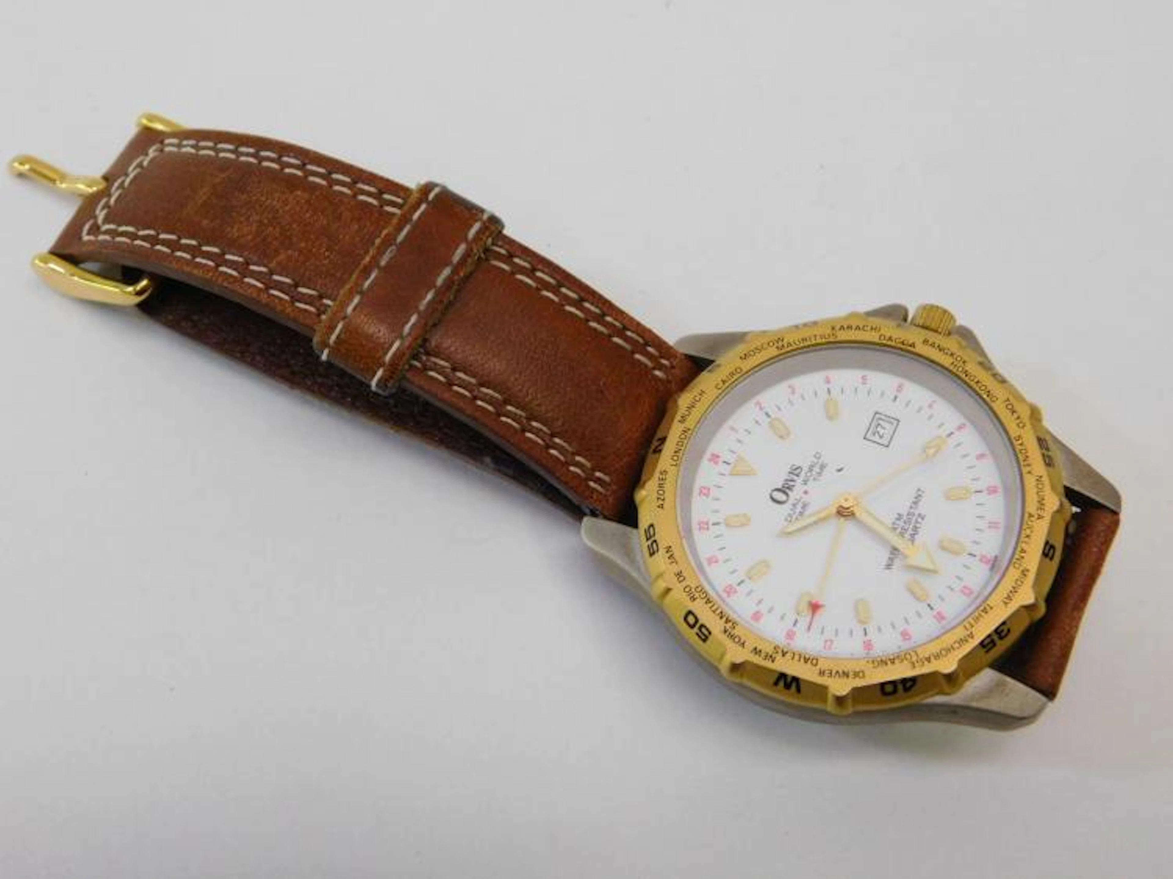 Orvis Dual World Time Men'S Two-Tone Wrist Watch