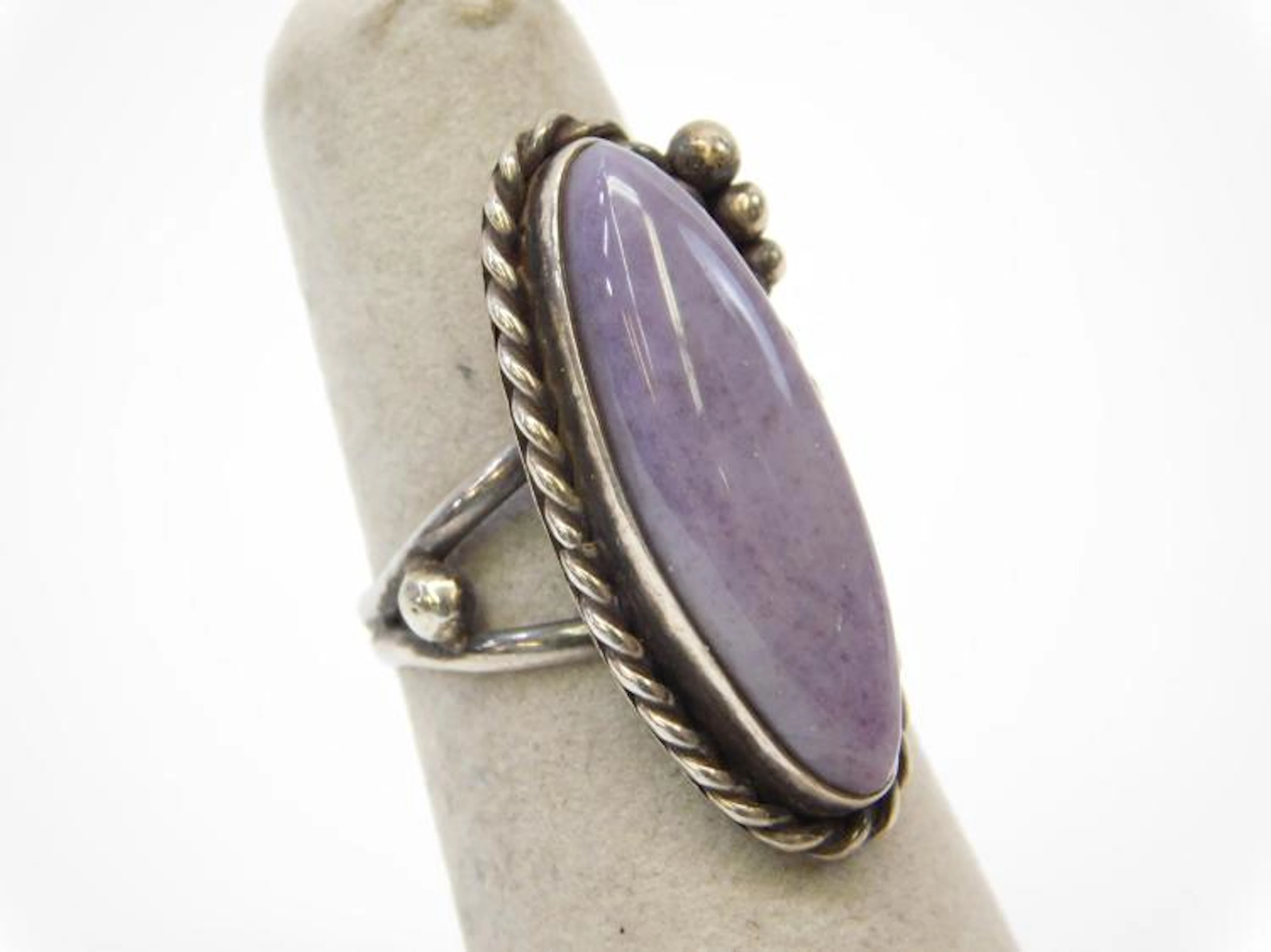 Vintage Navajo Sterling Silver Purple Lepidolite Ring Signed B Size 7