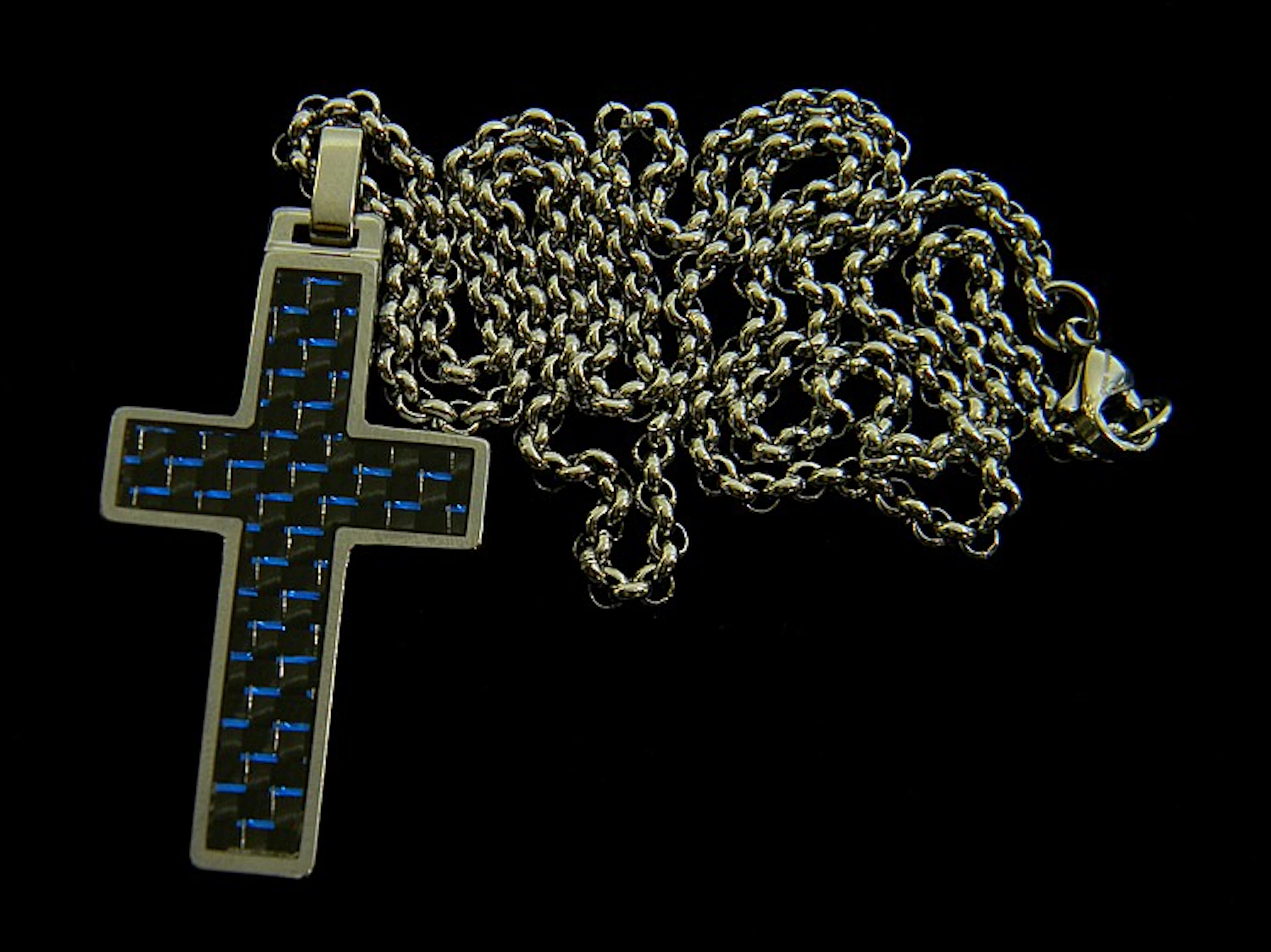 Black Tungsten Carbide Cross Pendant Necklace