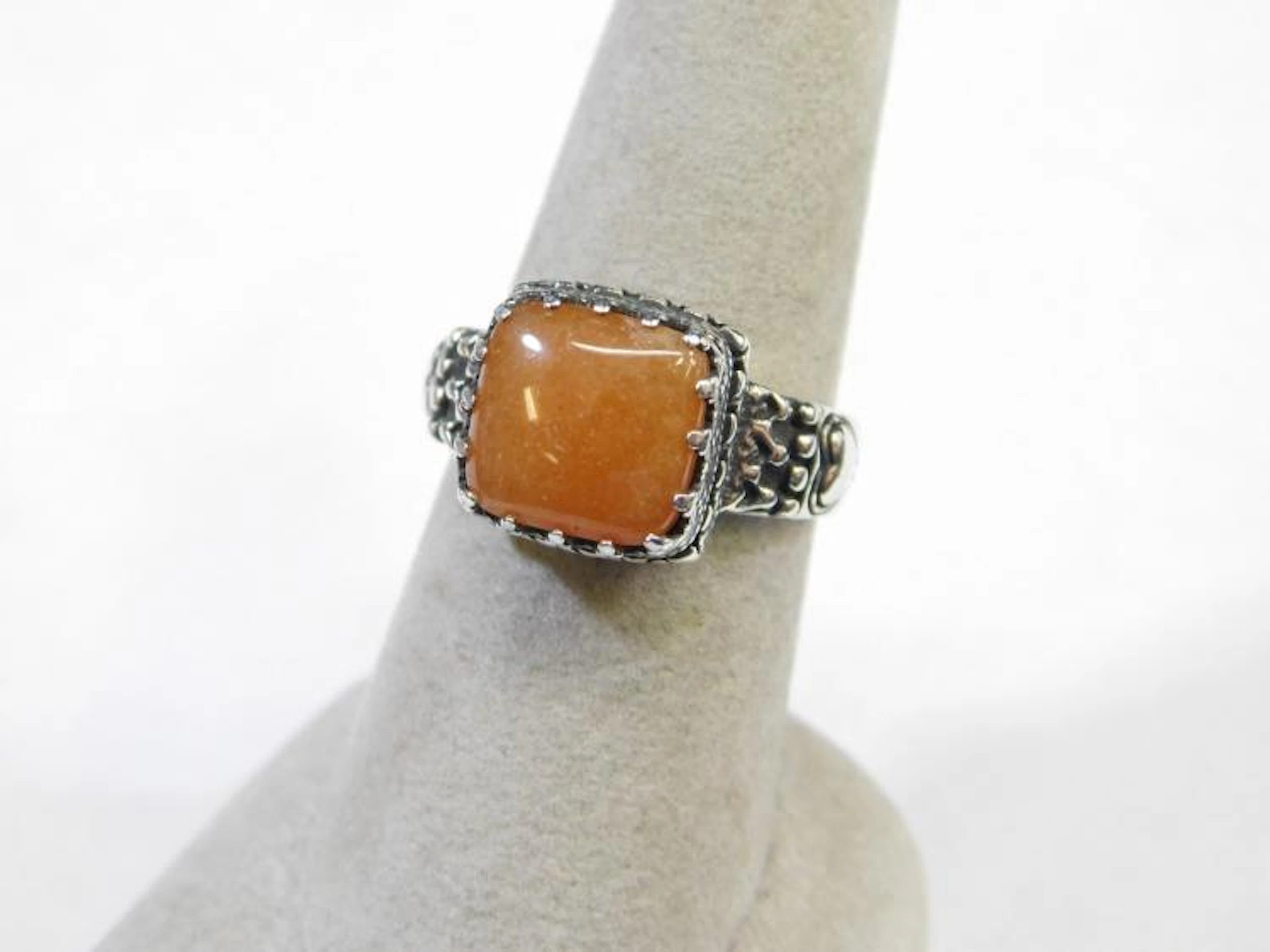 Modern Sterling Silver Orange Calcite In Crown Setting Fashion Ring Size 7