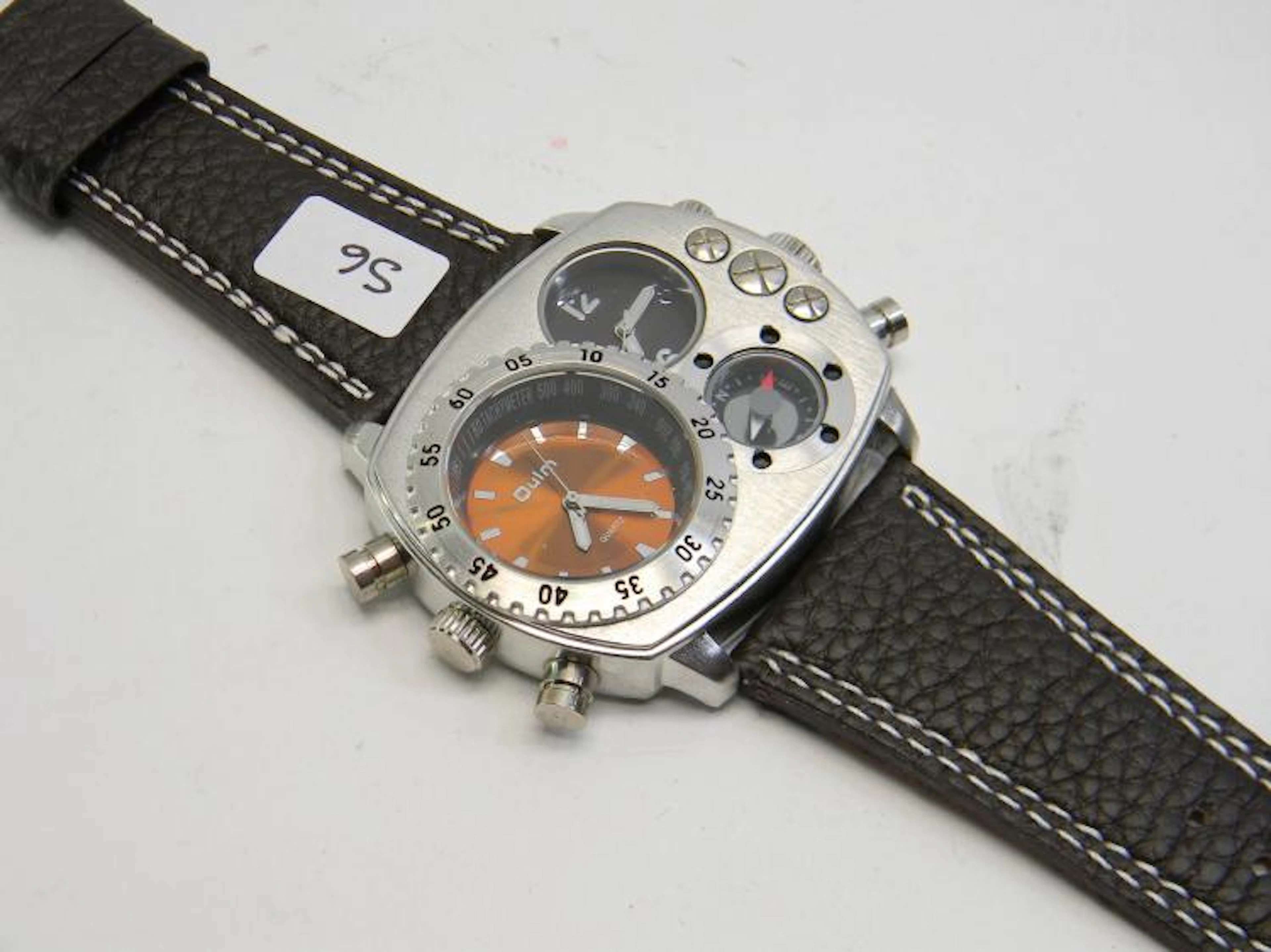 Modern Oulm Dual Time Watch W/ Compass