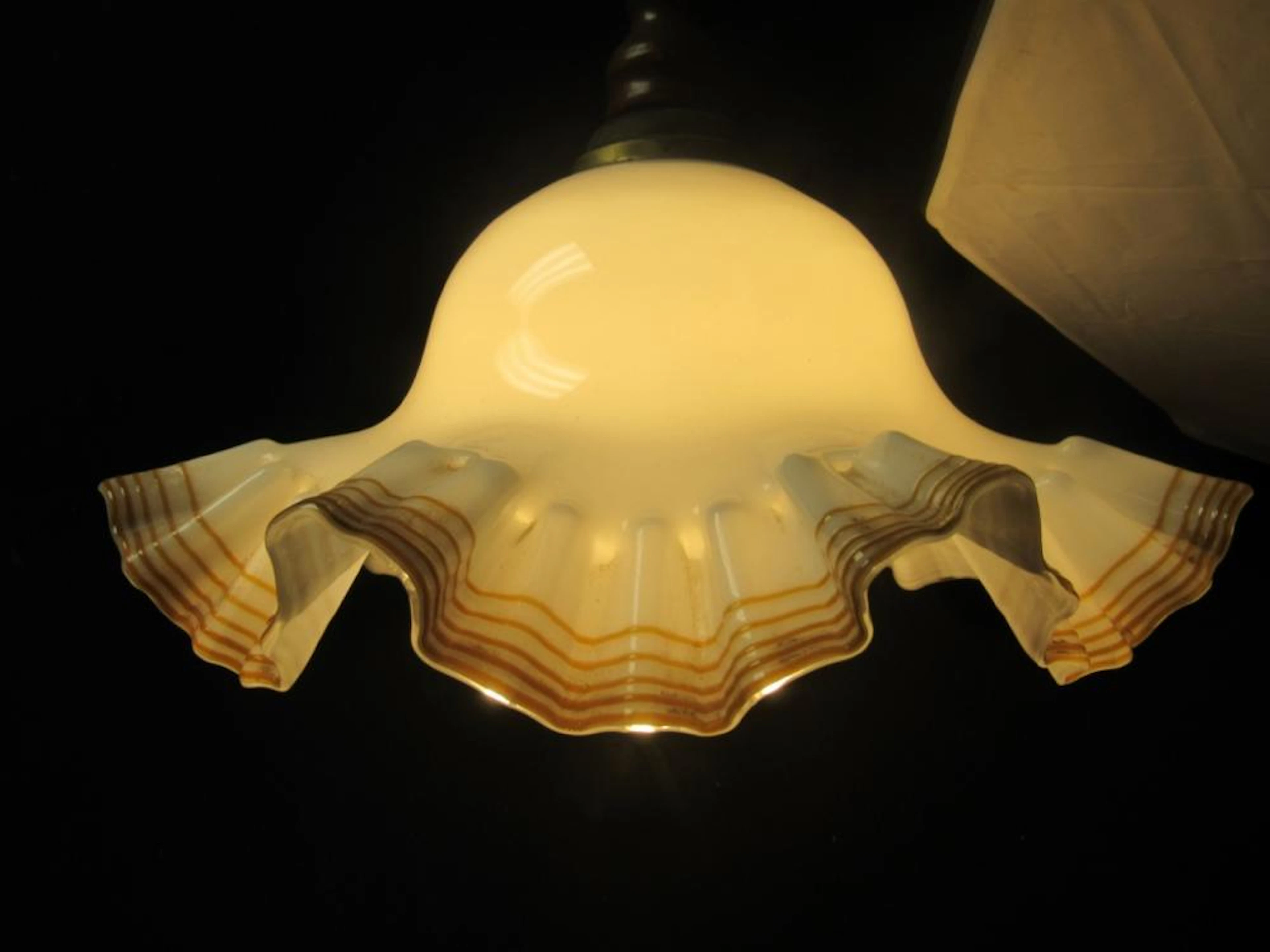 20th C. Bronze and Glass Shell Form Chandelier
