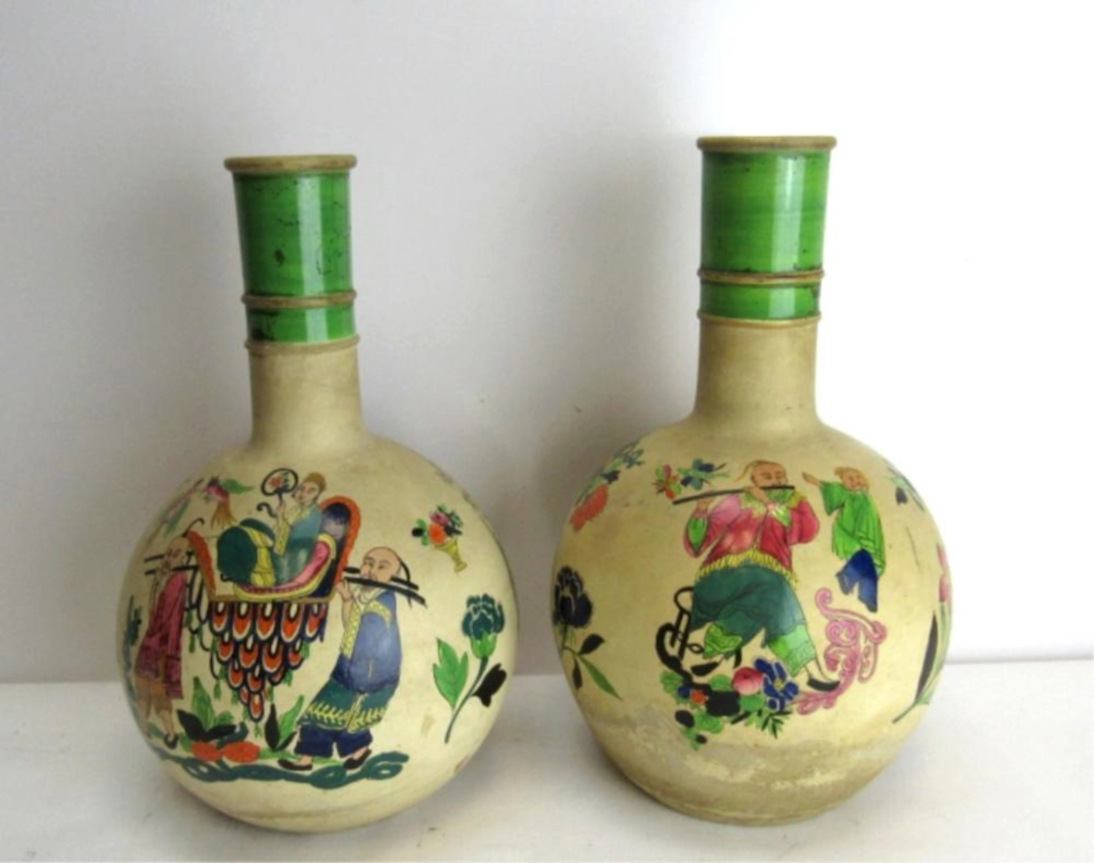 Pair 20h Century Qing Dynasty Chinese Vase ;He"