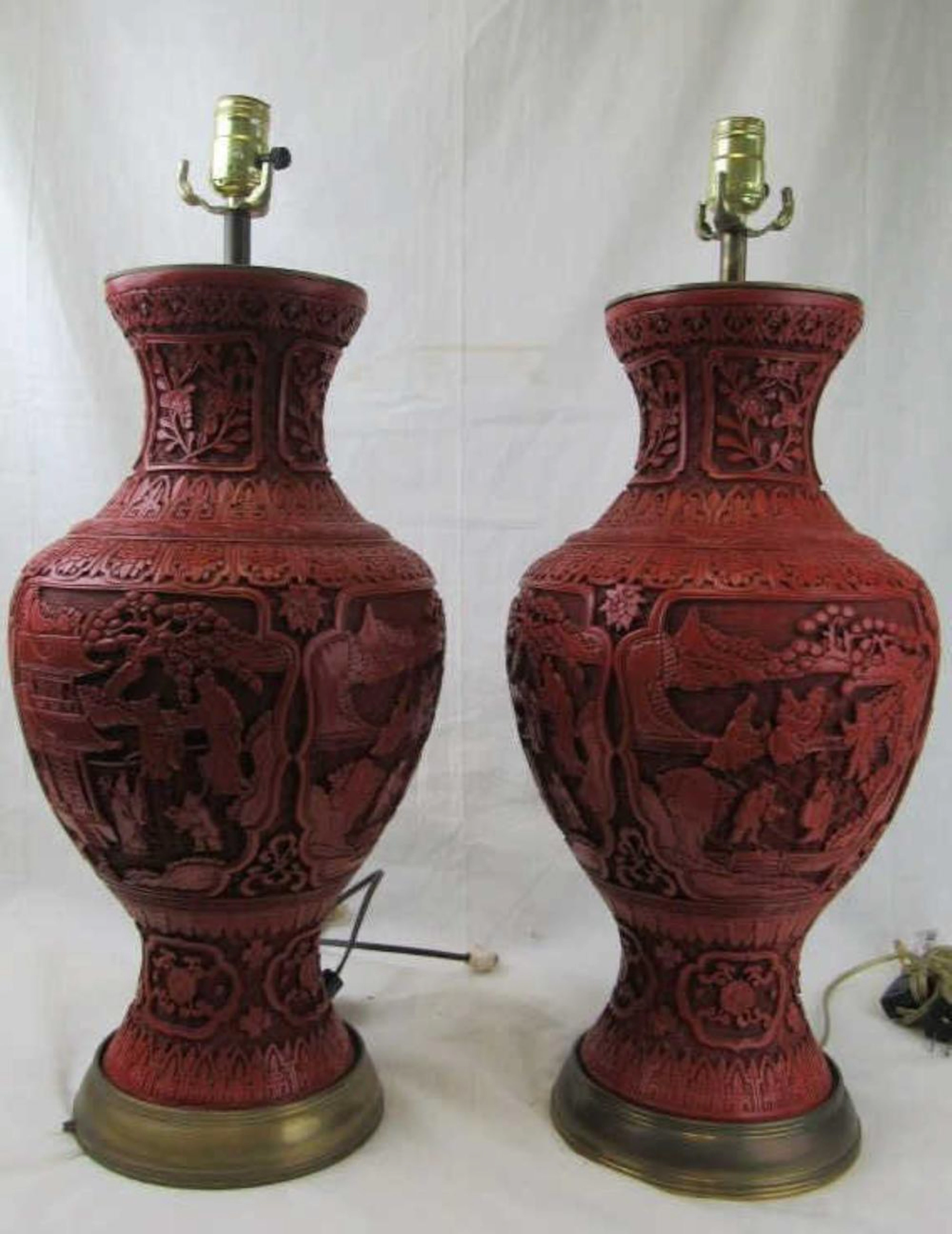 Pair of Cinnabar Vase Lamps