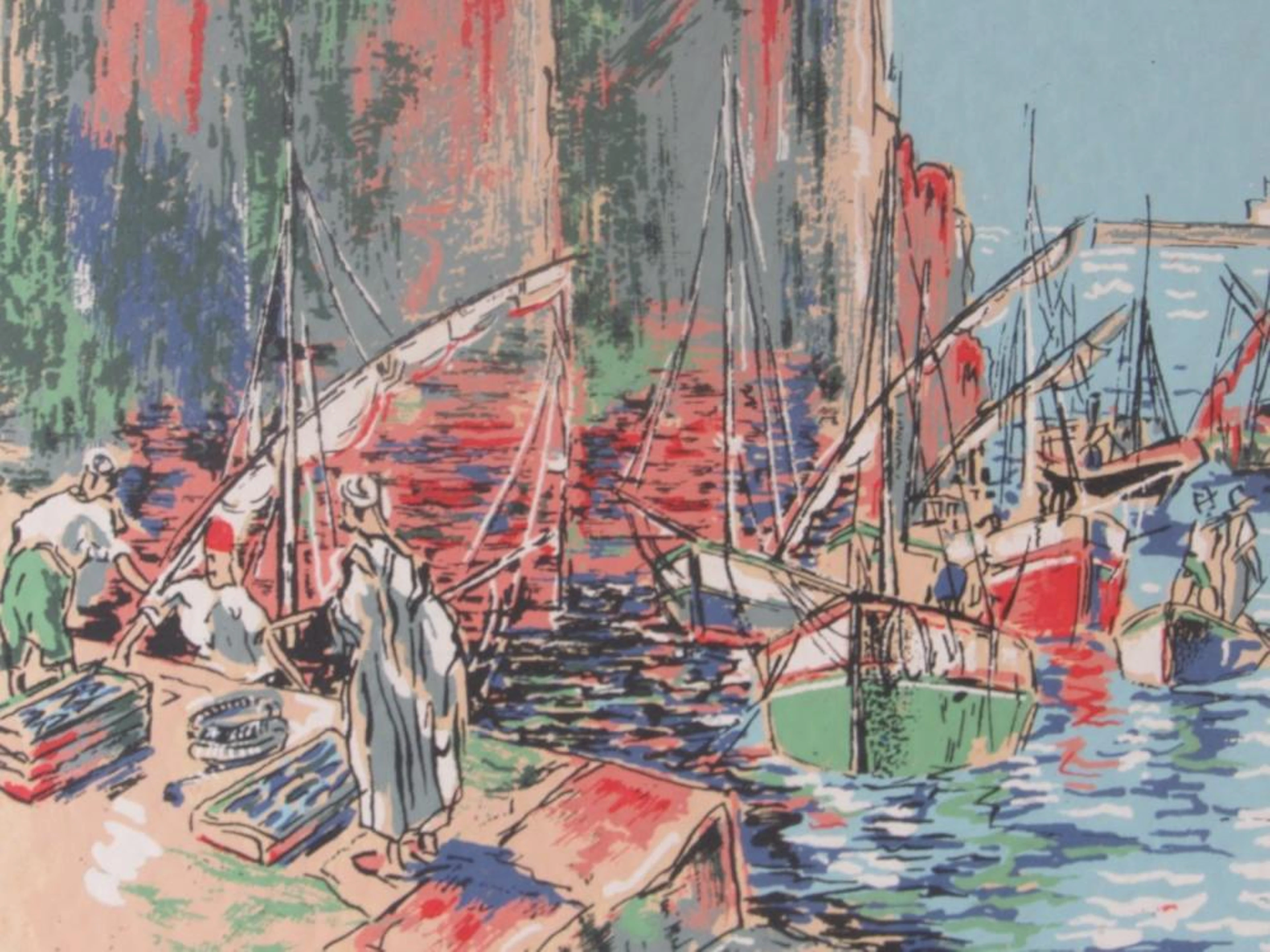 Abstract Painting of Boats by the Dock