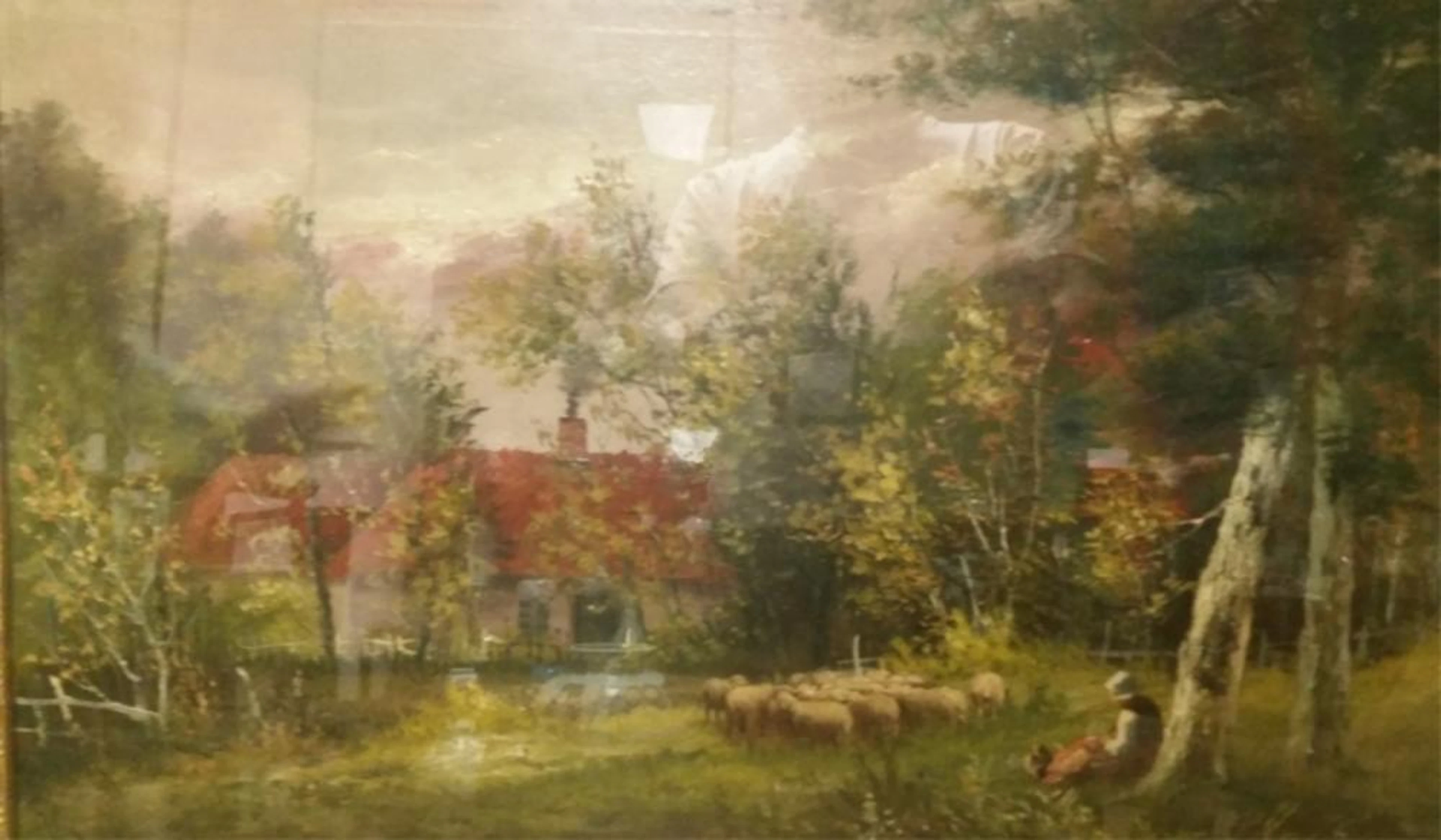 Framed Glass Painting with Gold Wood Frame
