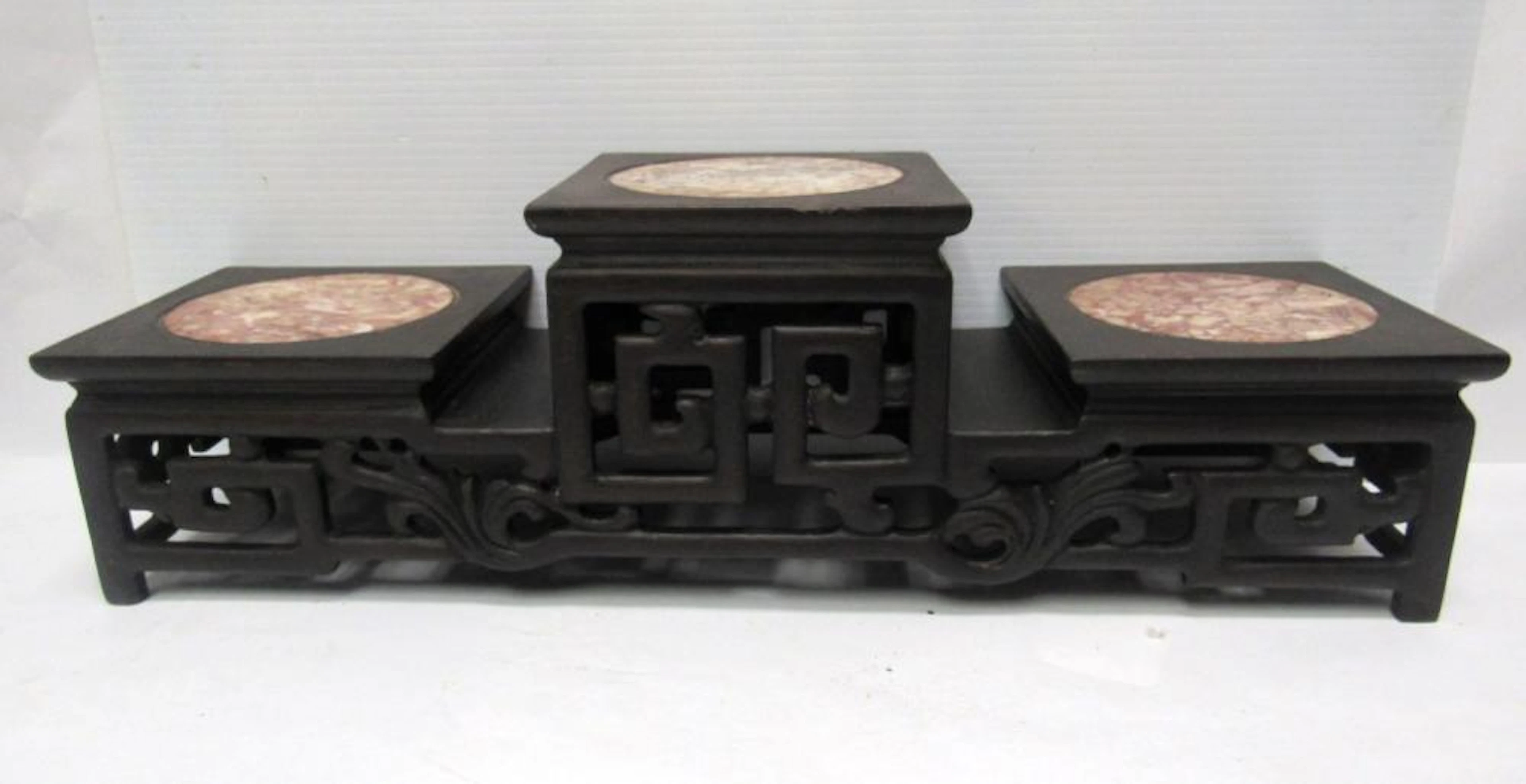 19th Century Square 3 Tier Stand with Marble Inlay