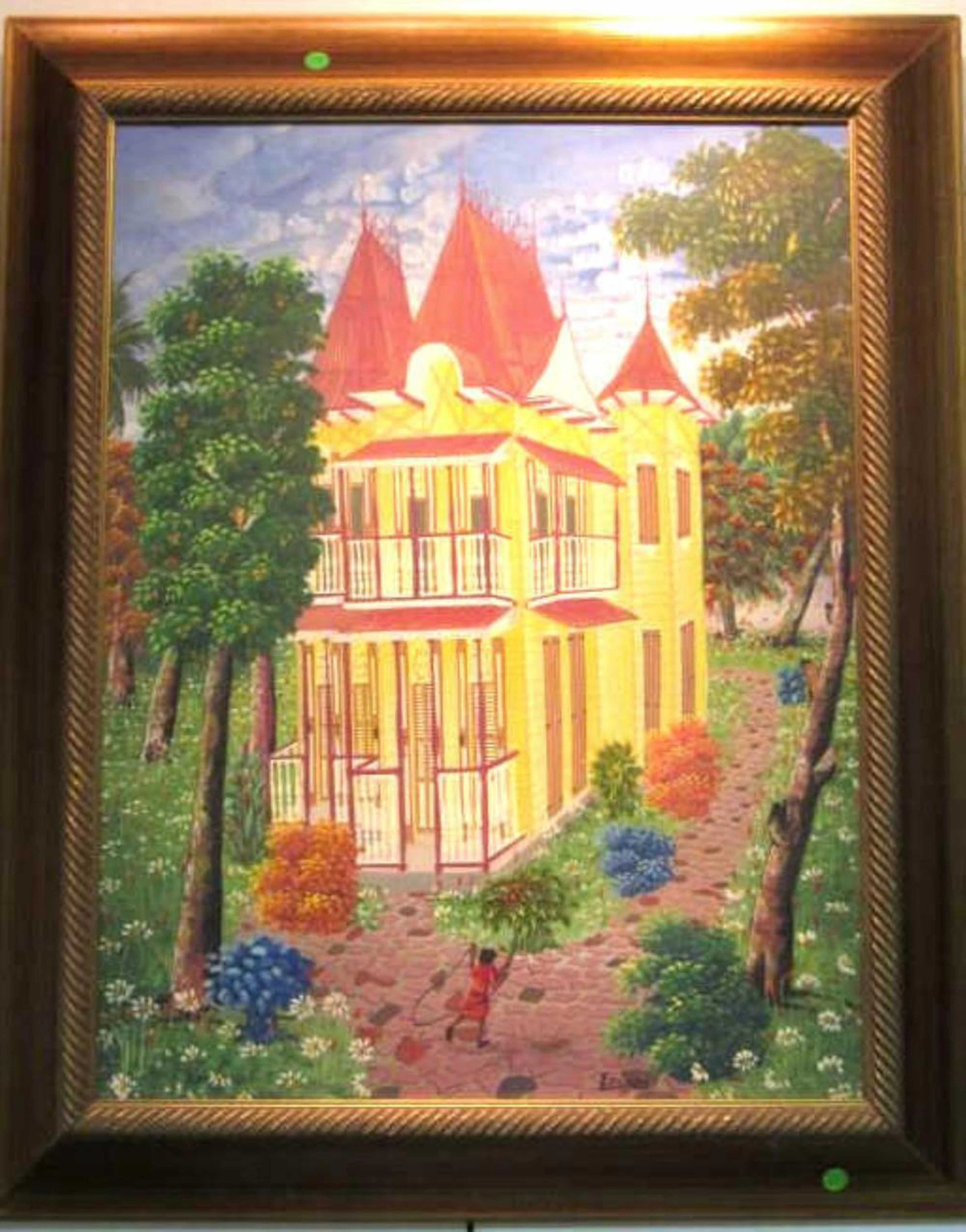 Oil painting on canvas of a house signed at lowert