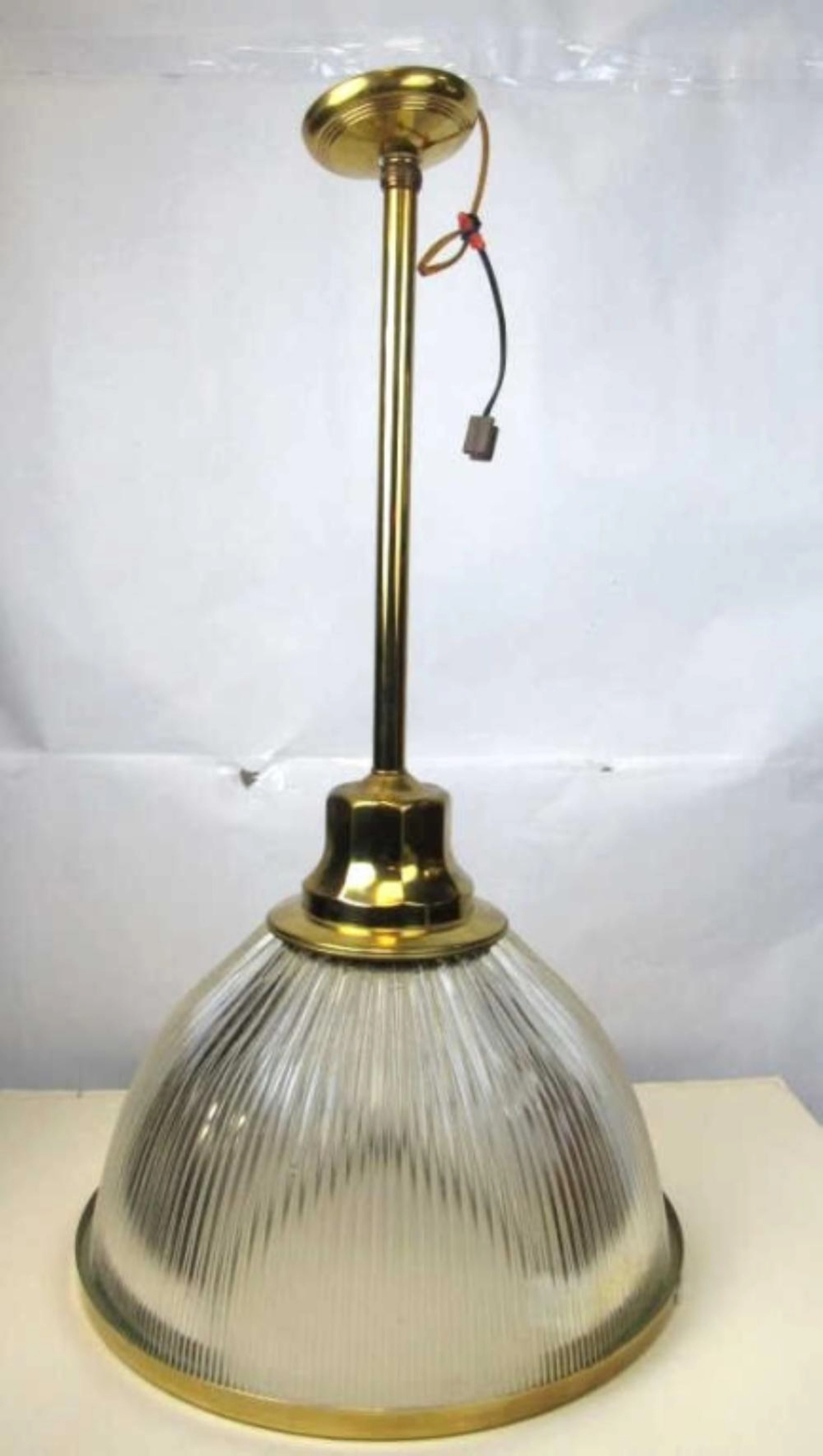 Heavy Ribbed Glass and Brass Chandelier