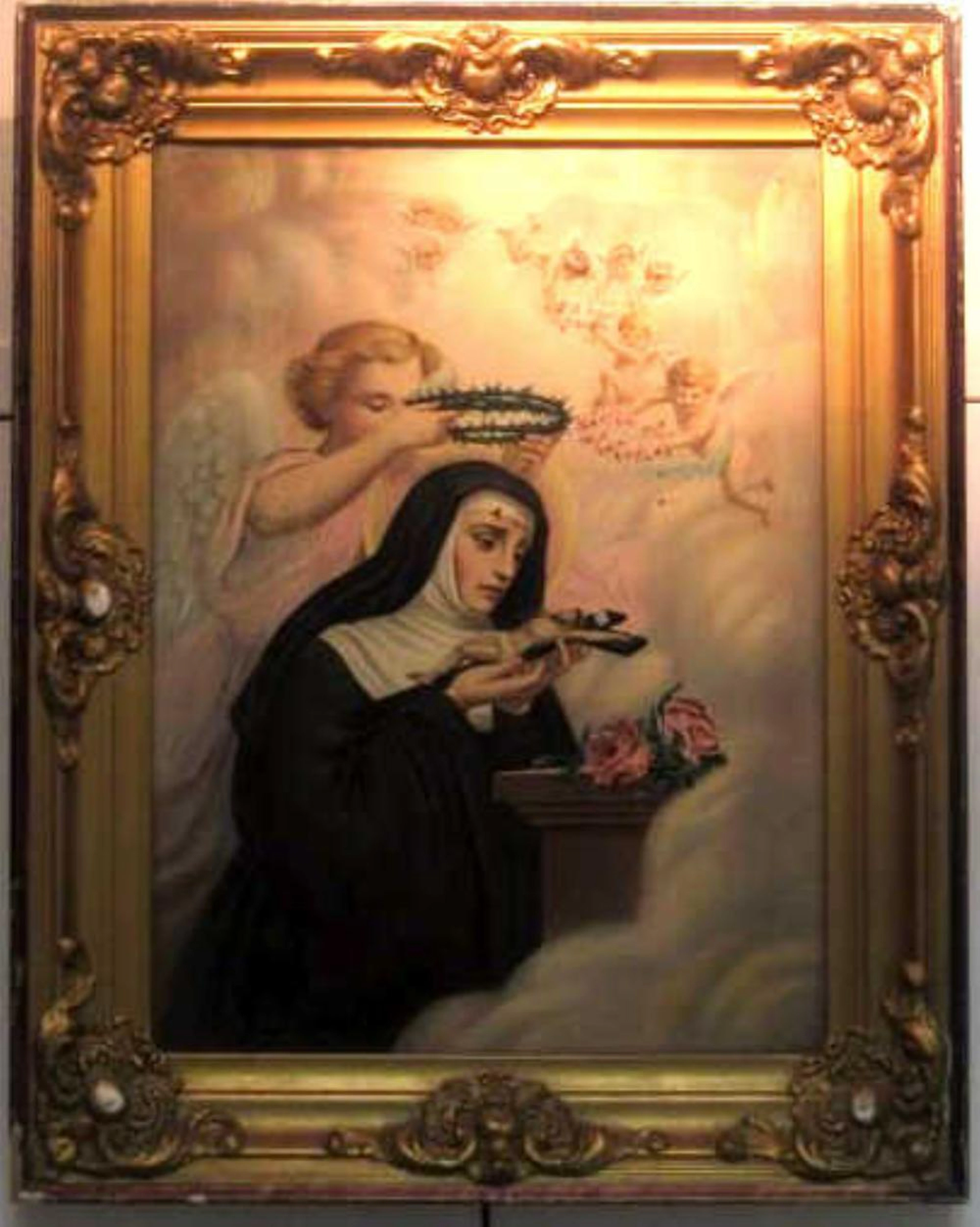 Old Master Style Painting of Nun with Crucifix