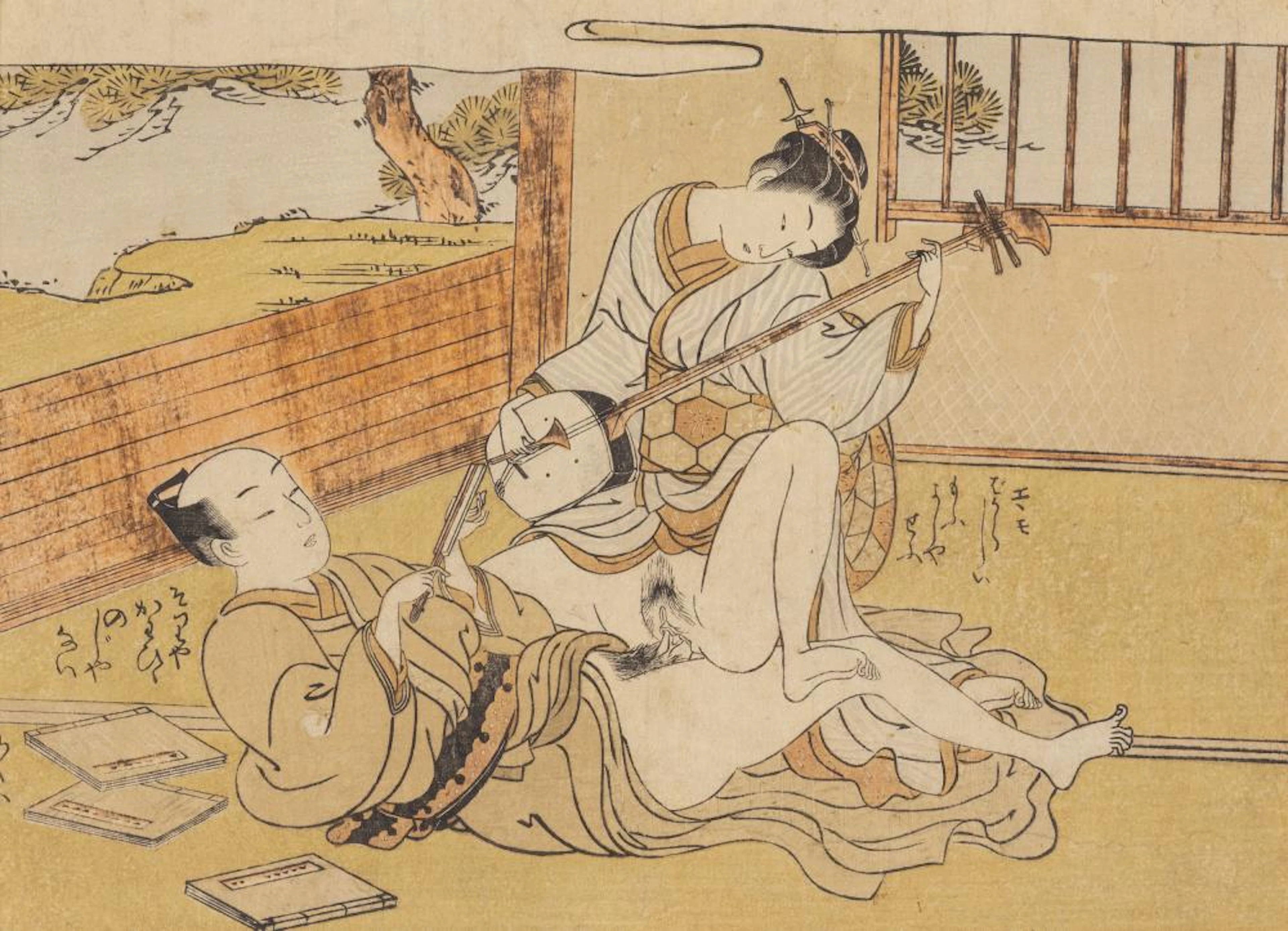 SUZUKI HARUNOBU (1724/25-1770) - 'Amorous couple with shamisnen'