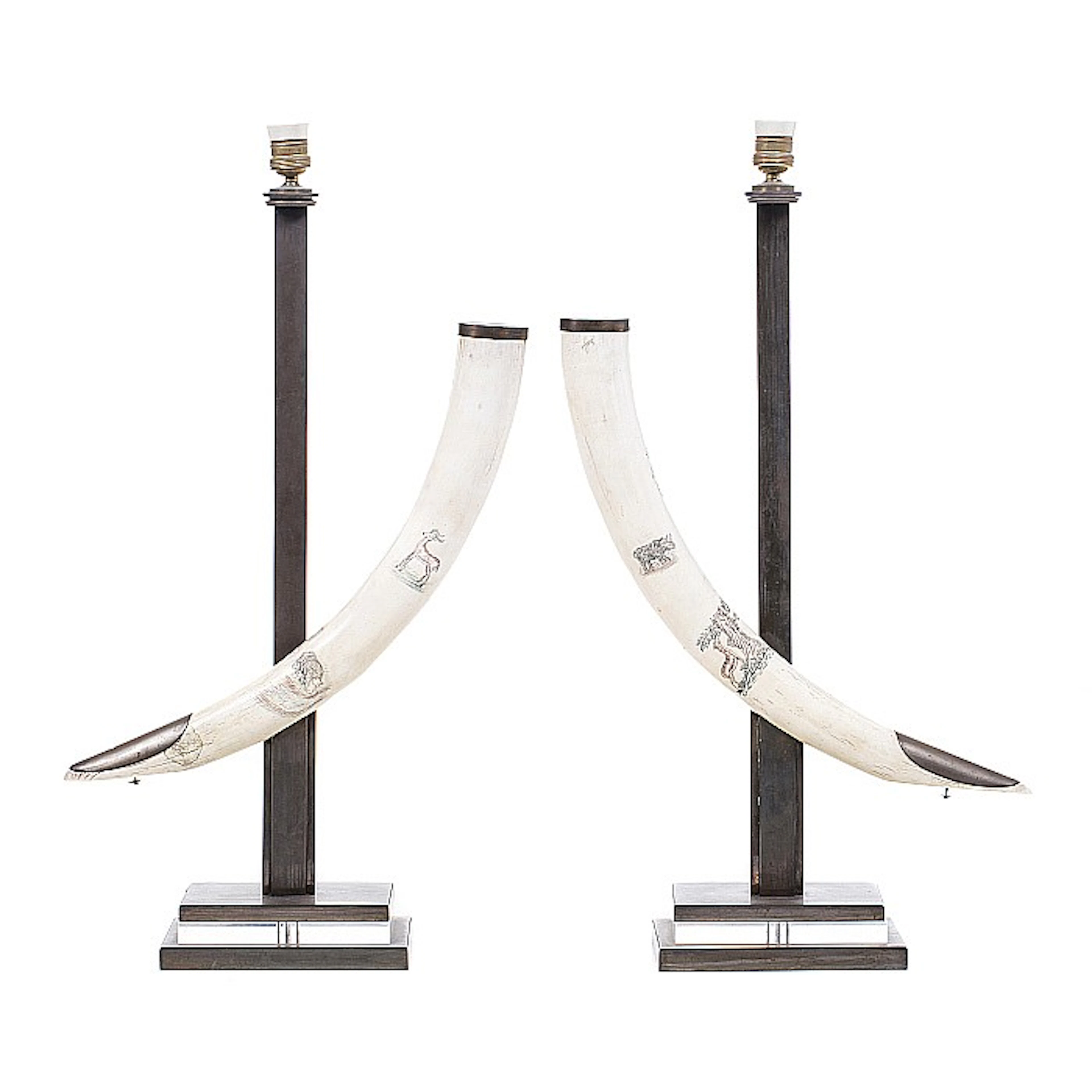 Pair of modernist lamps with tusks in ivory