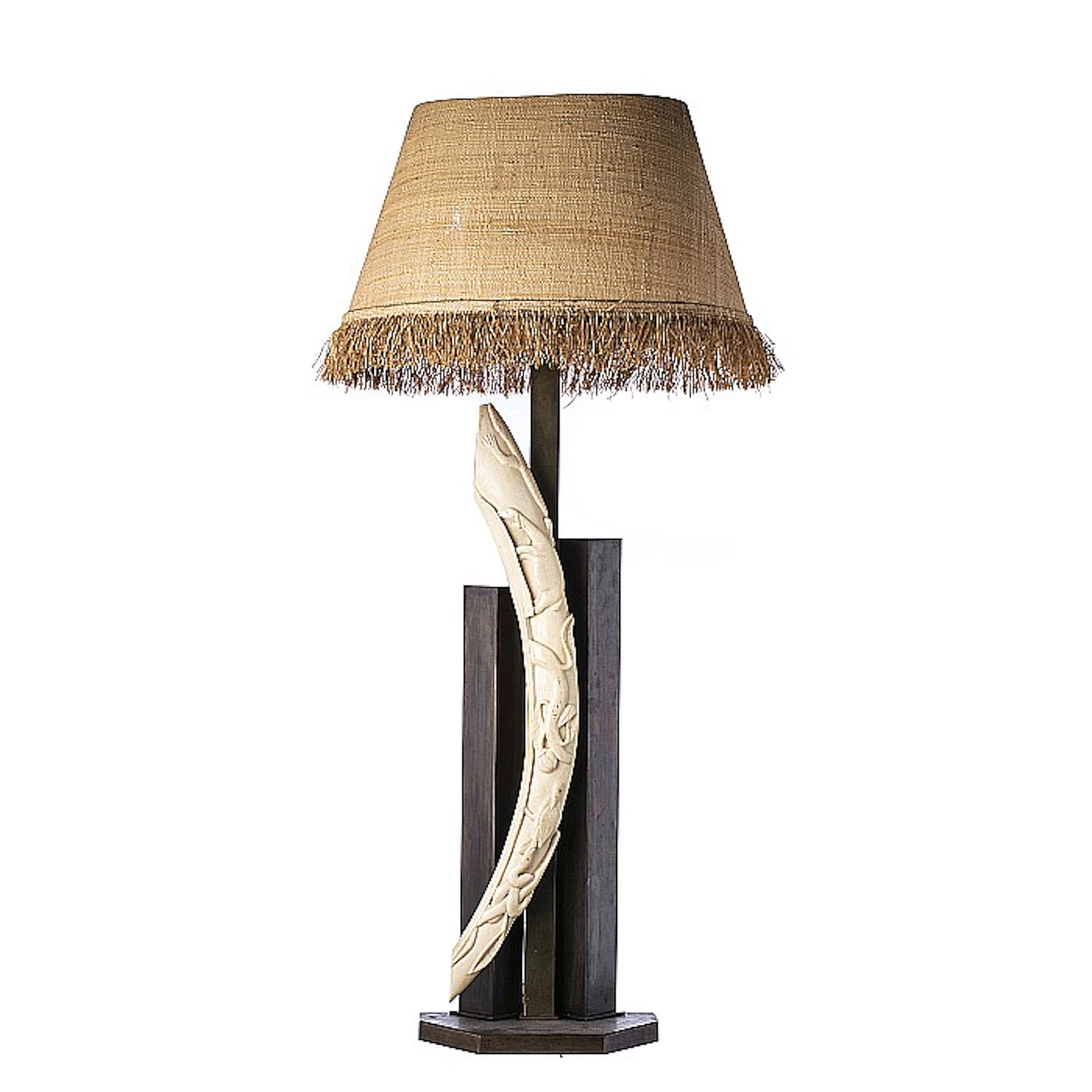 Modernist lamp with a carved tusk in ivory