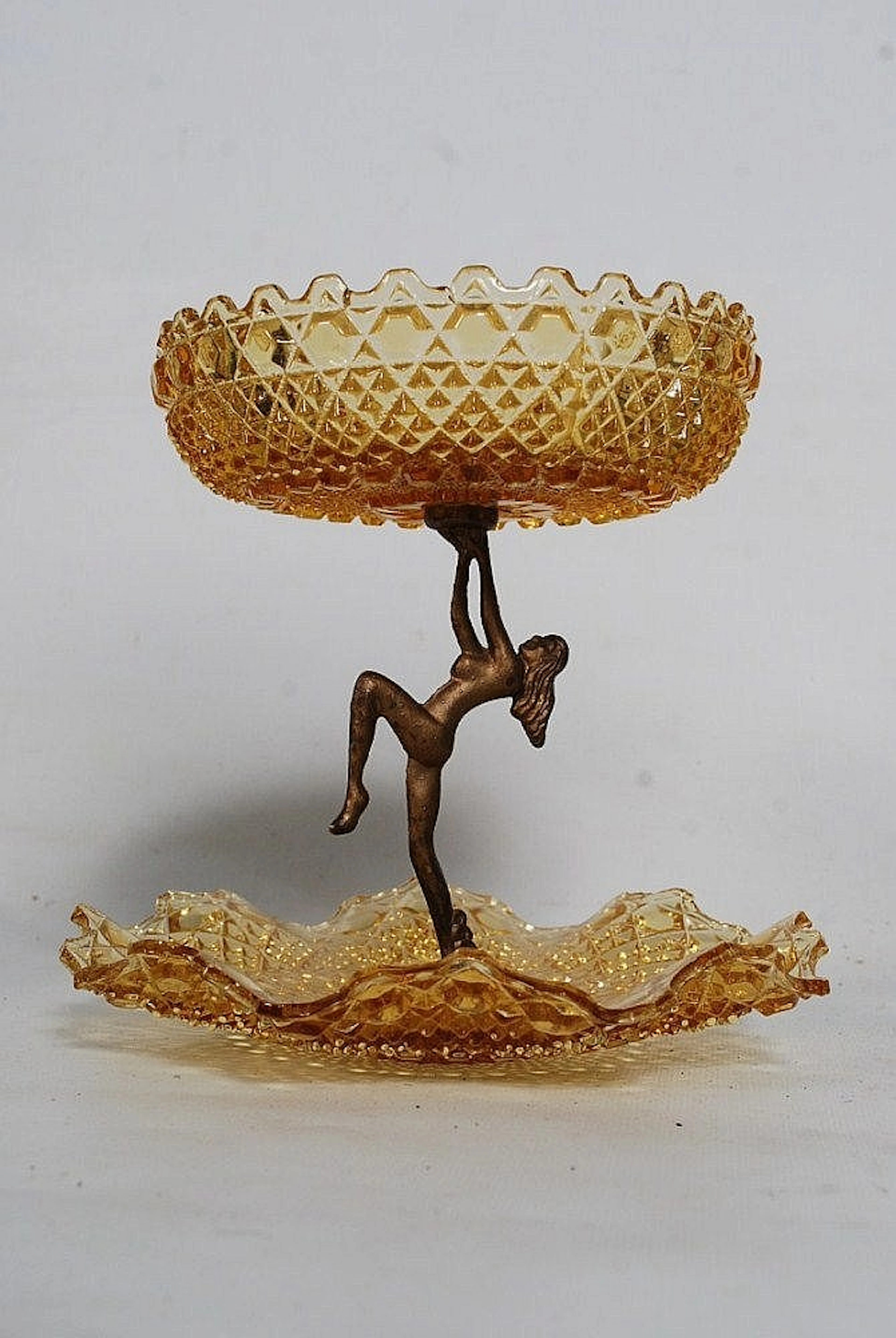 An art deco pressed coloured glass two tier Bon