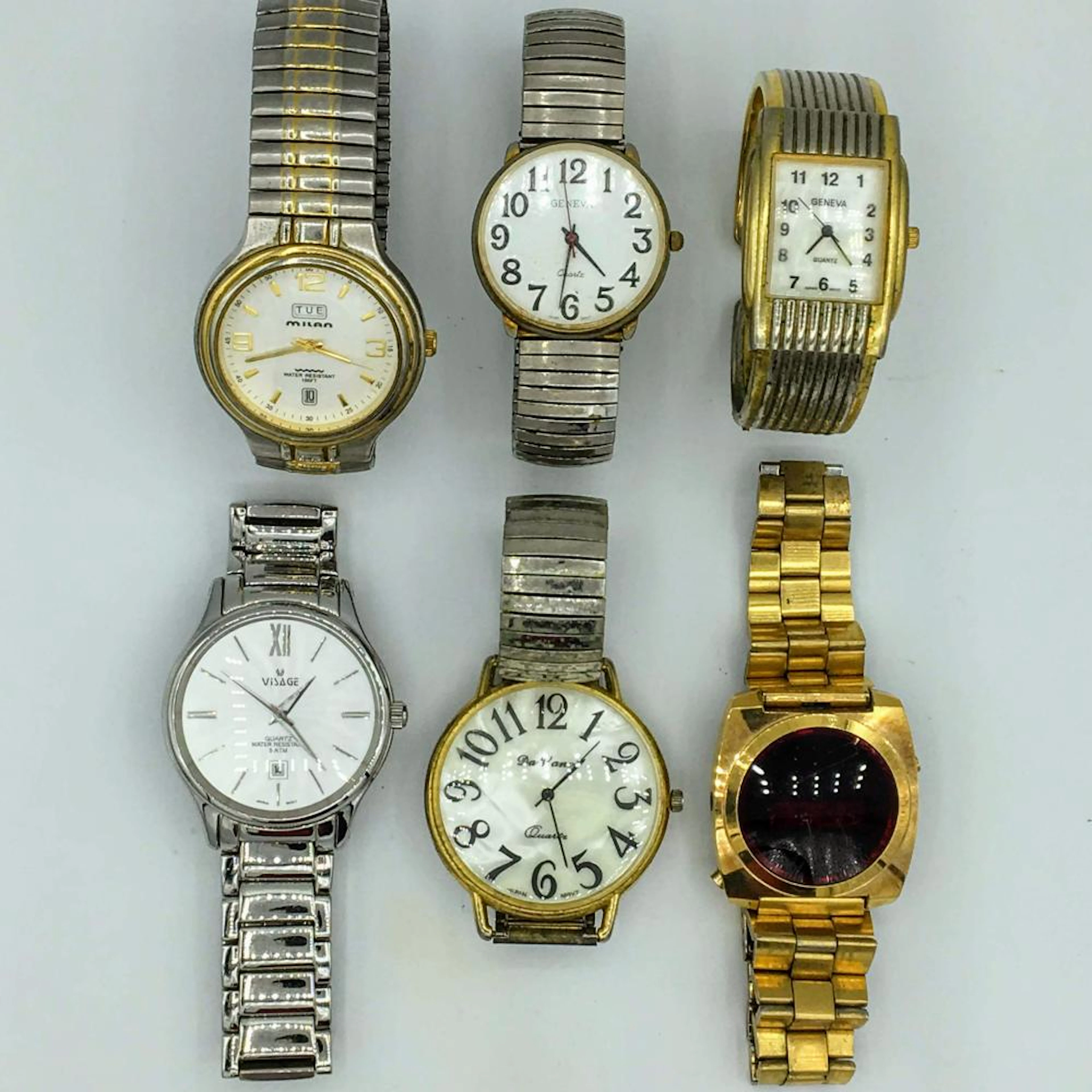 Lot of 6 Mens Wrist Watches 5 Quartz & 1 Digital With Geneva Da Vanci & Others