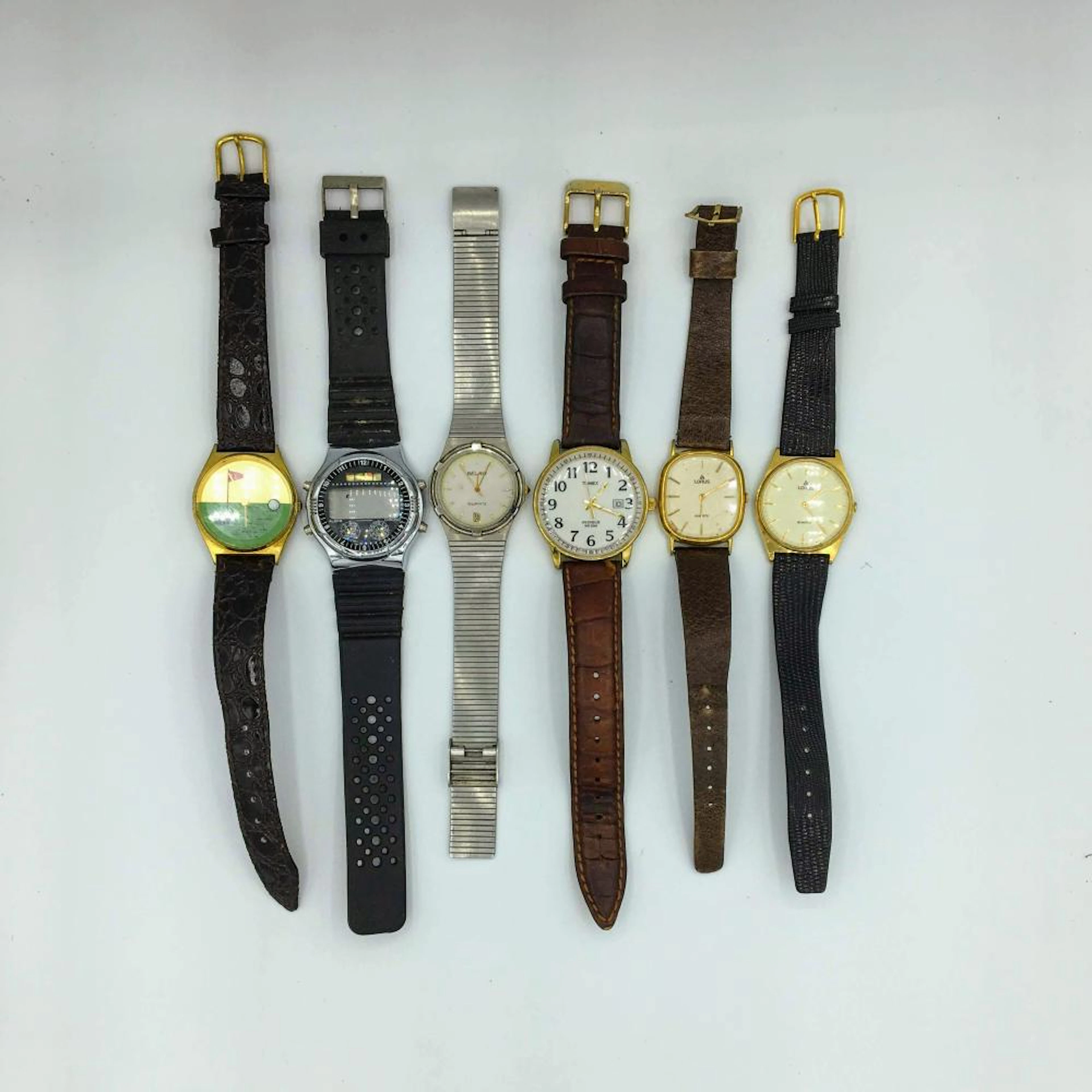 Lot of 6 Mens Quartz Wrist Watches Including Timex, Belair and Lorus