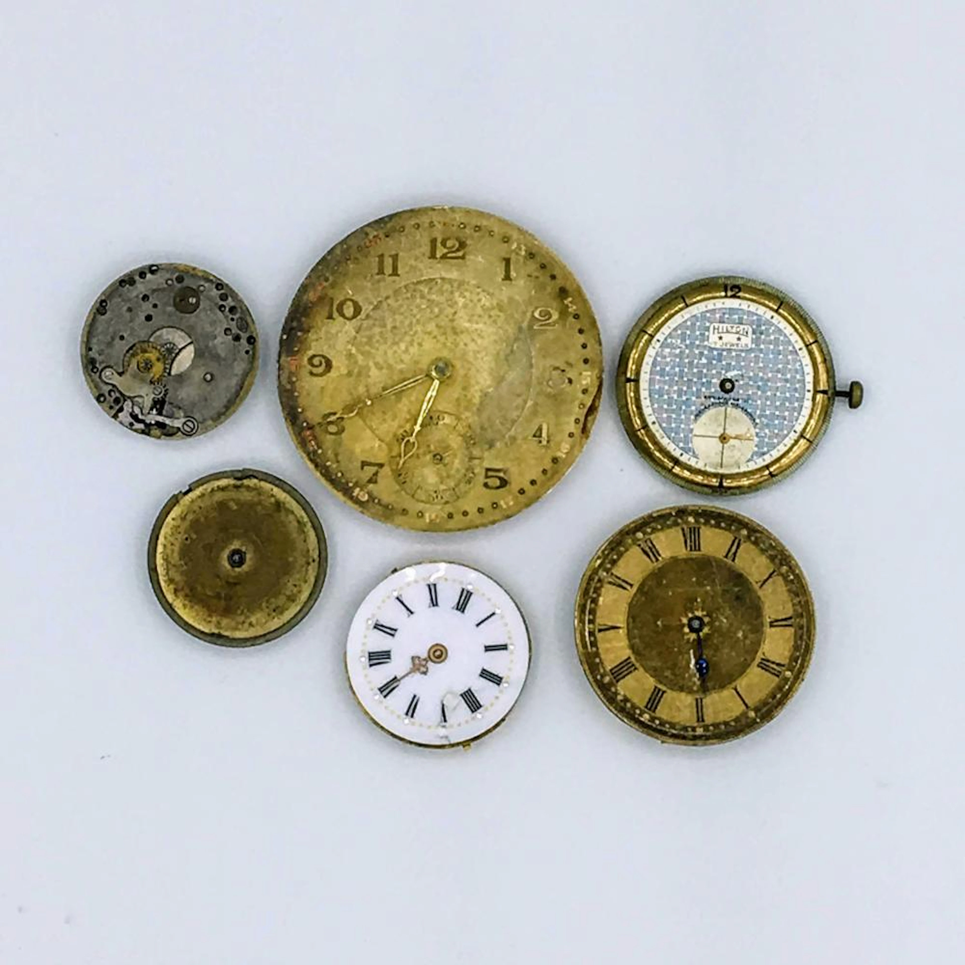Lot of 6 Pocket Watch Movements Including Hilton & O. Maire Swiss As Is