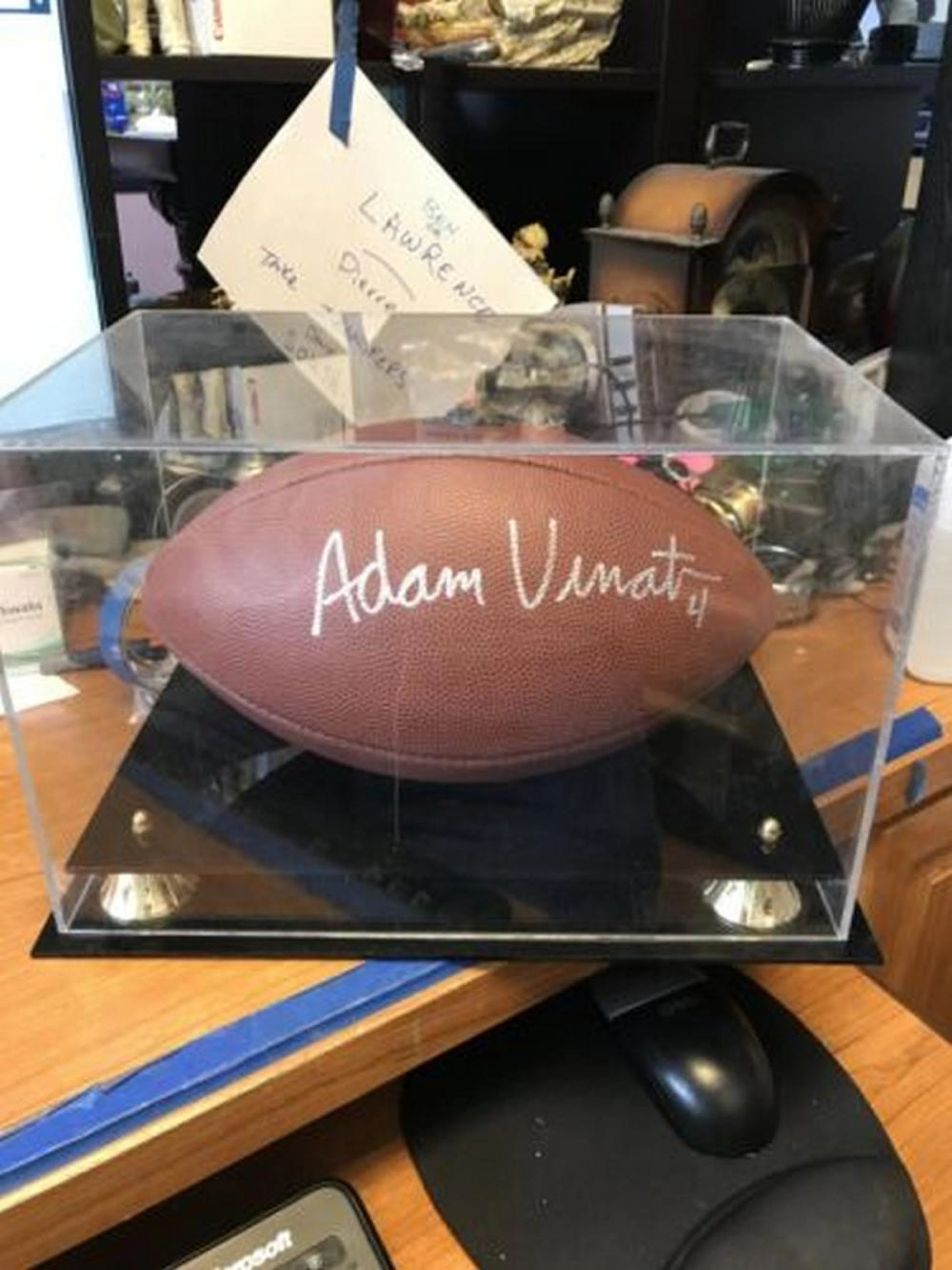 Adam Vinatieri Hand Signed Autographed NFL Football in Lucite Case Wilson Ball