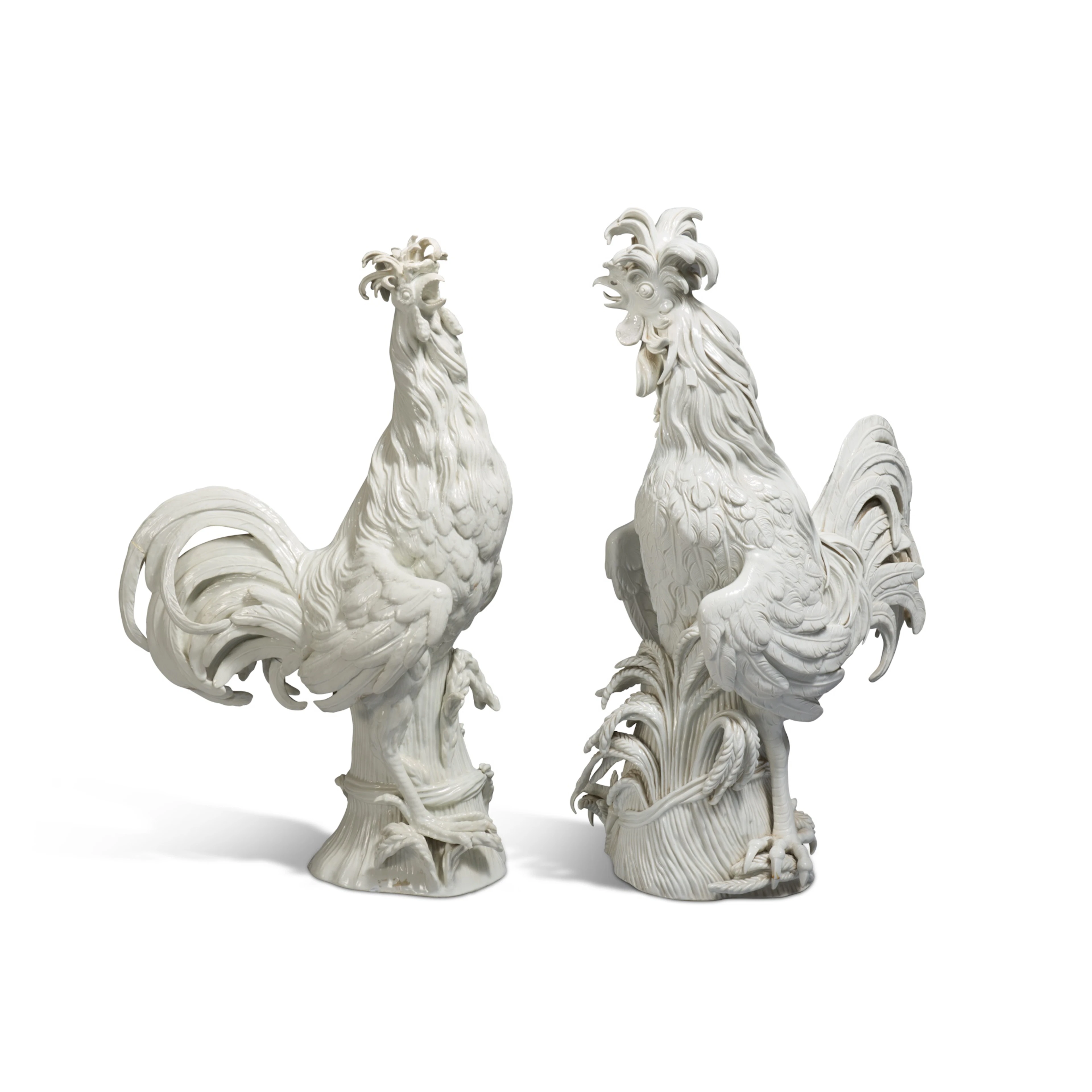 A Meissen large white porcelain figure of a cockerel