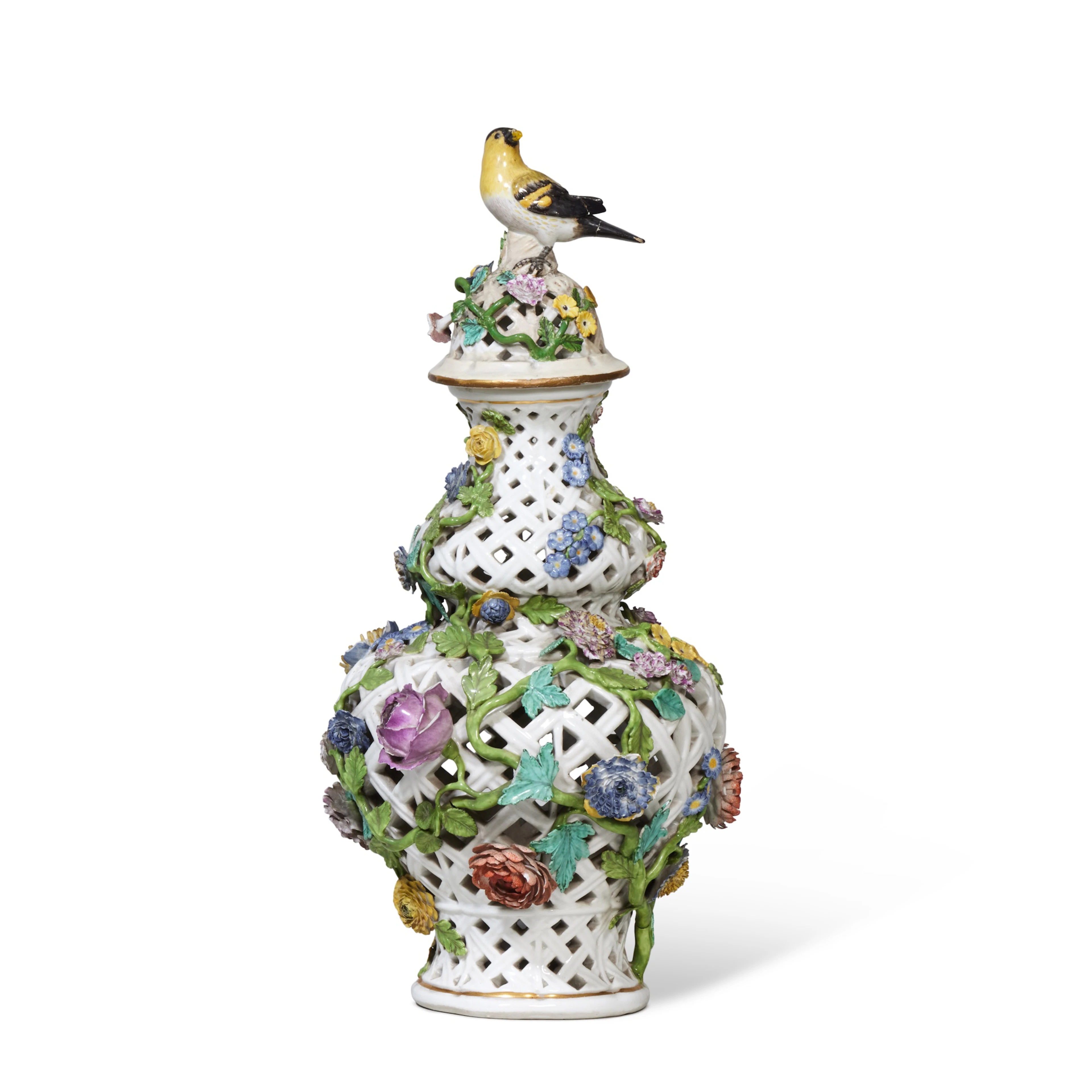 A Meissen Reticulated Basketwork Vase and Cover