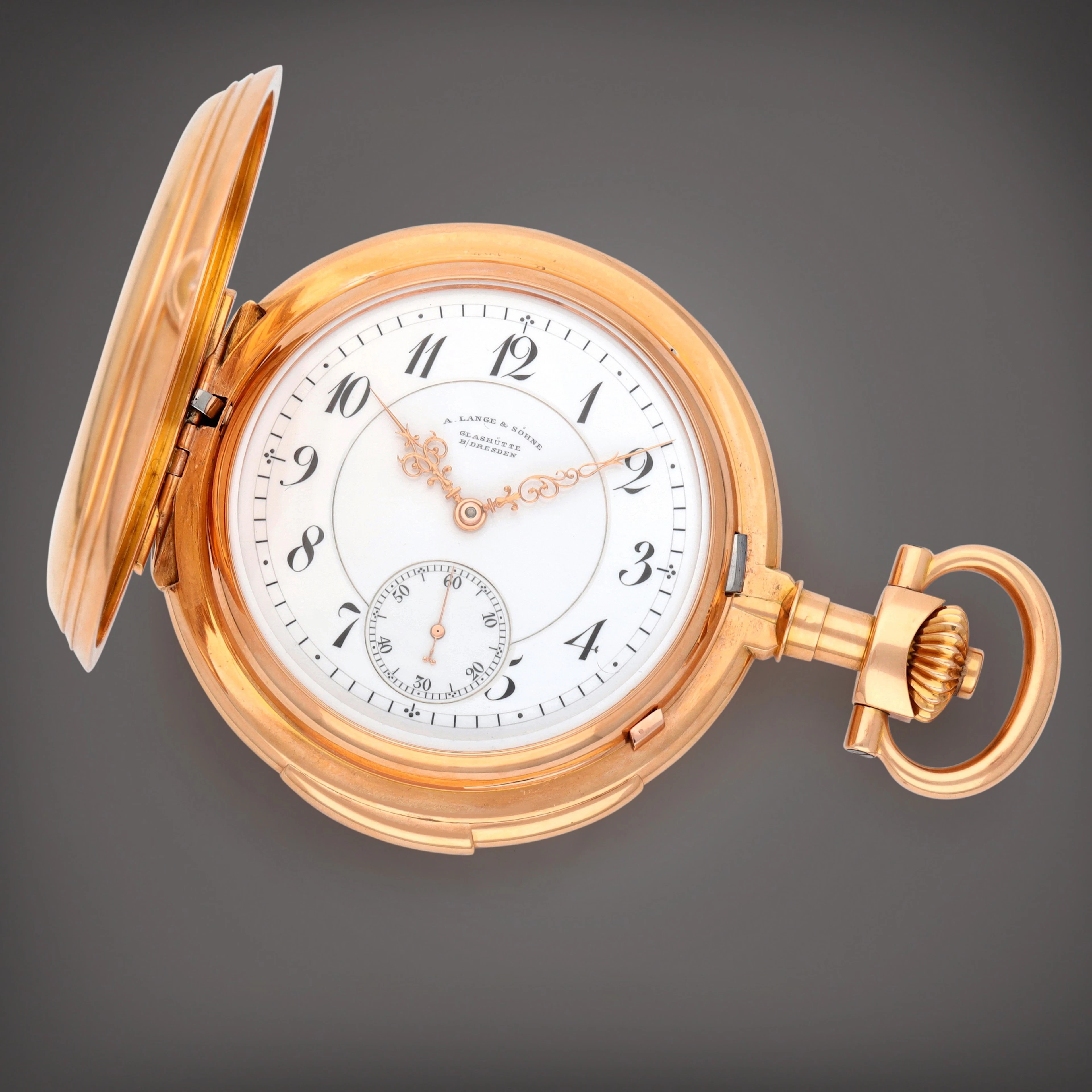 A pink gold minute repeating hunting cased watch with...