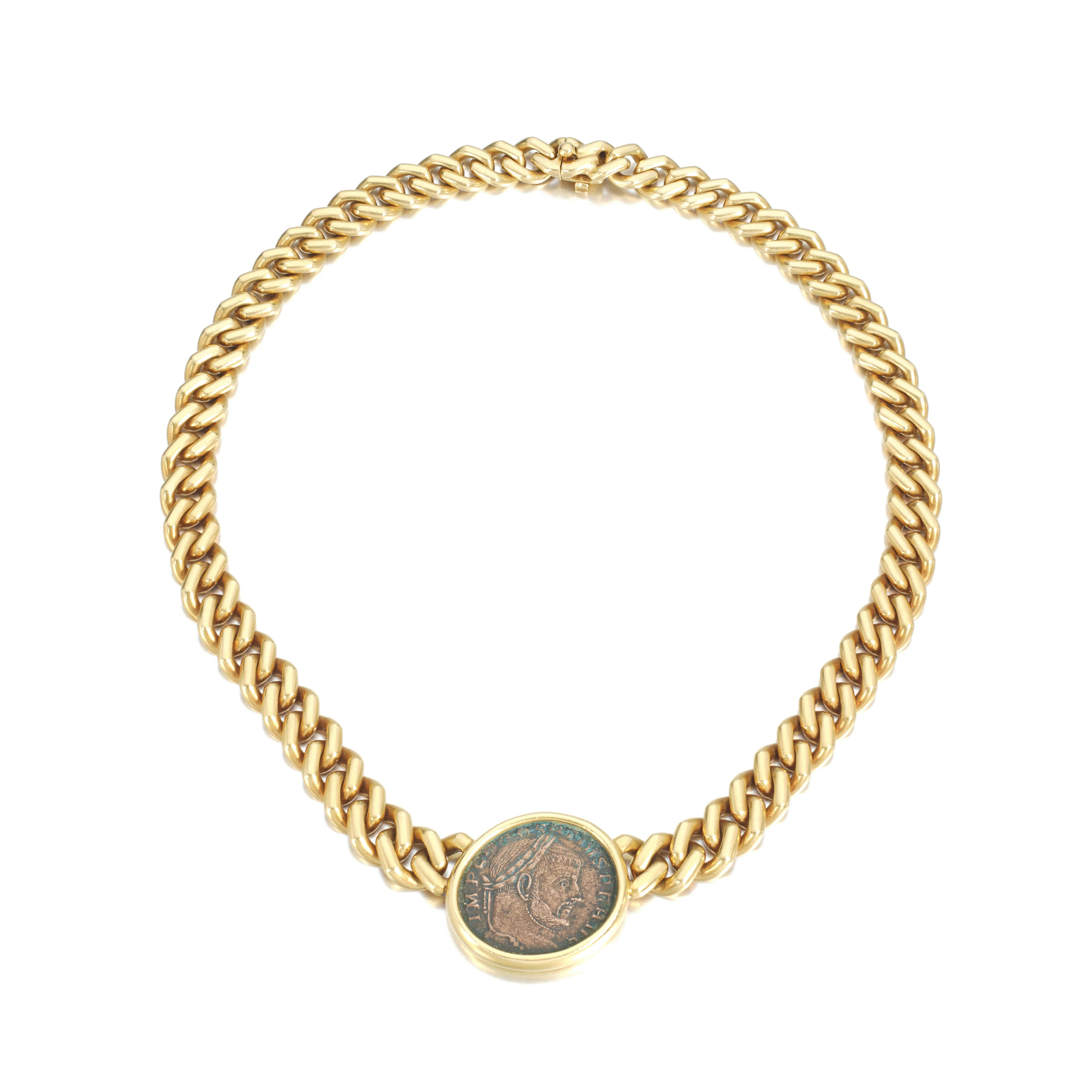 Gold and antique coin necklace, 'Monete'